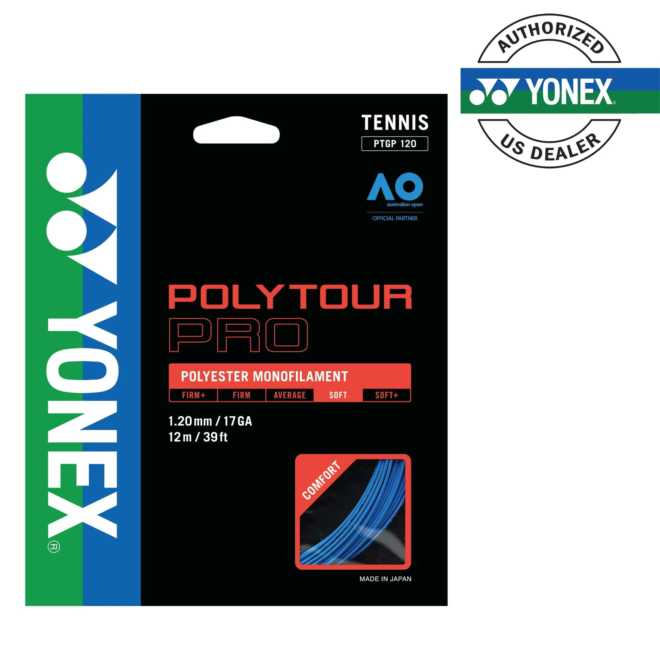 Yonex Polytour Pro 120 Tennis String 17 Gauge - High Performance Polyester String for Spin & Control - Perfect for Competitive Tennis Players & Tournament Play