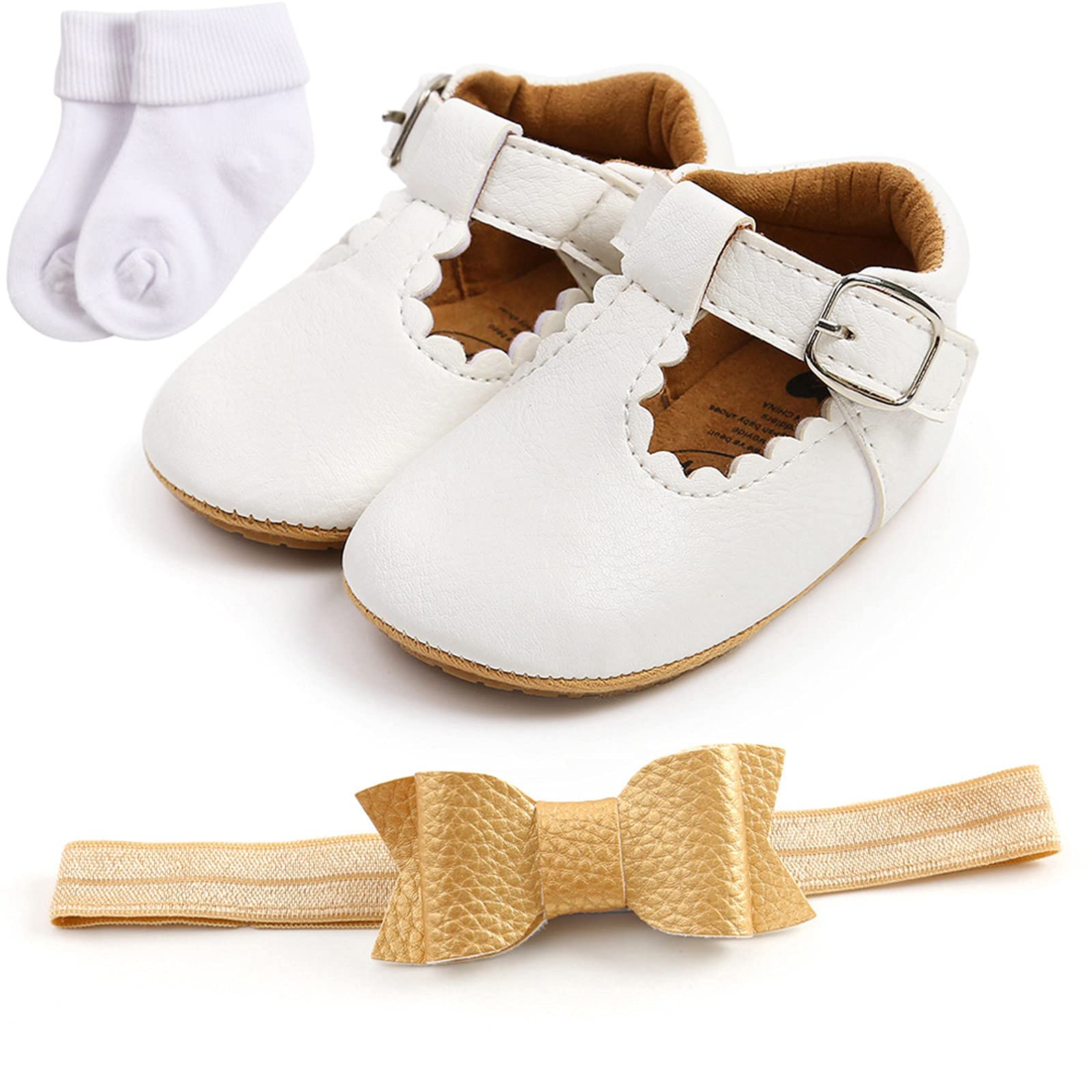 Baby Girls Mary Jane Flats - Non-Slip Sole Princess Wedding Shoes for Toddlers & Infants | Perfect for Special Occasions, Dress-Up Play & First Steps