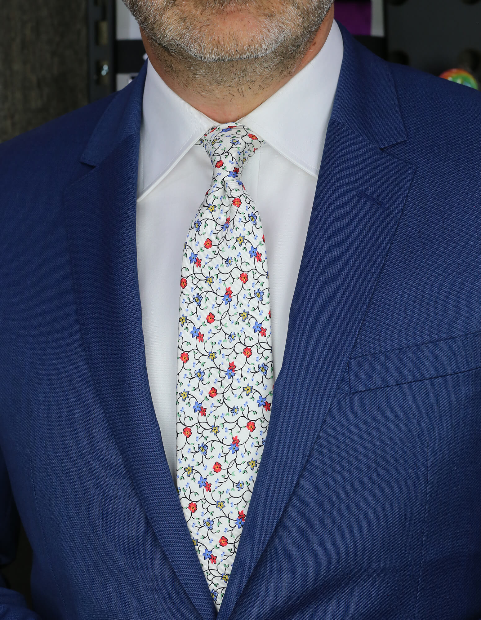 DÉCLIC Lugo Floral Tie for Men - Elegant White Silk Necktie for Weddings, Business & Formal Occasions