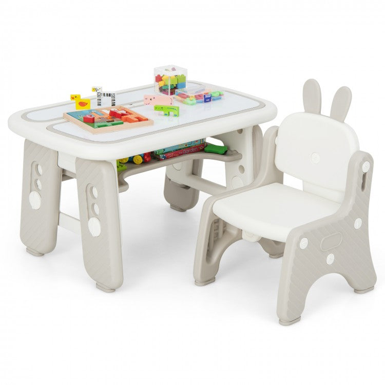 Gray Kids Table and Chair Set with Flip-Top Bookshelf - Perfect for Playroom, Classroom, and Home Learning Activities