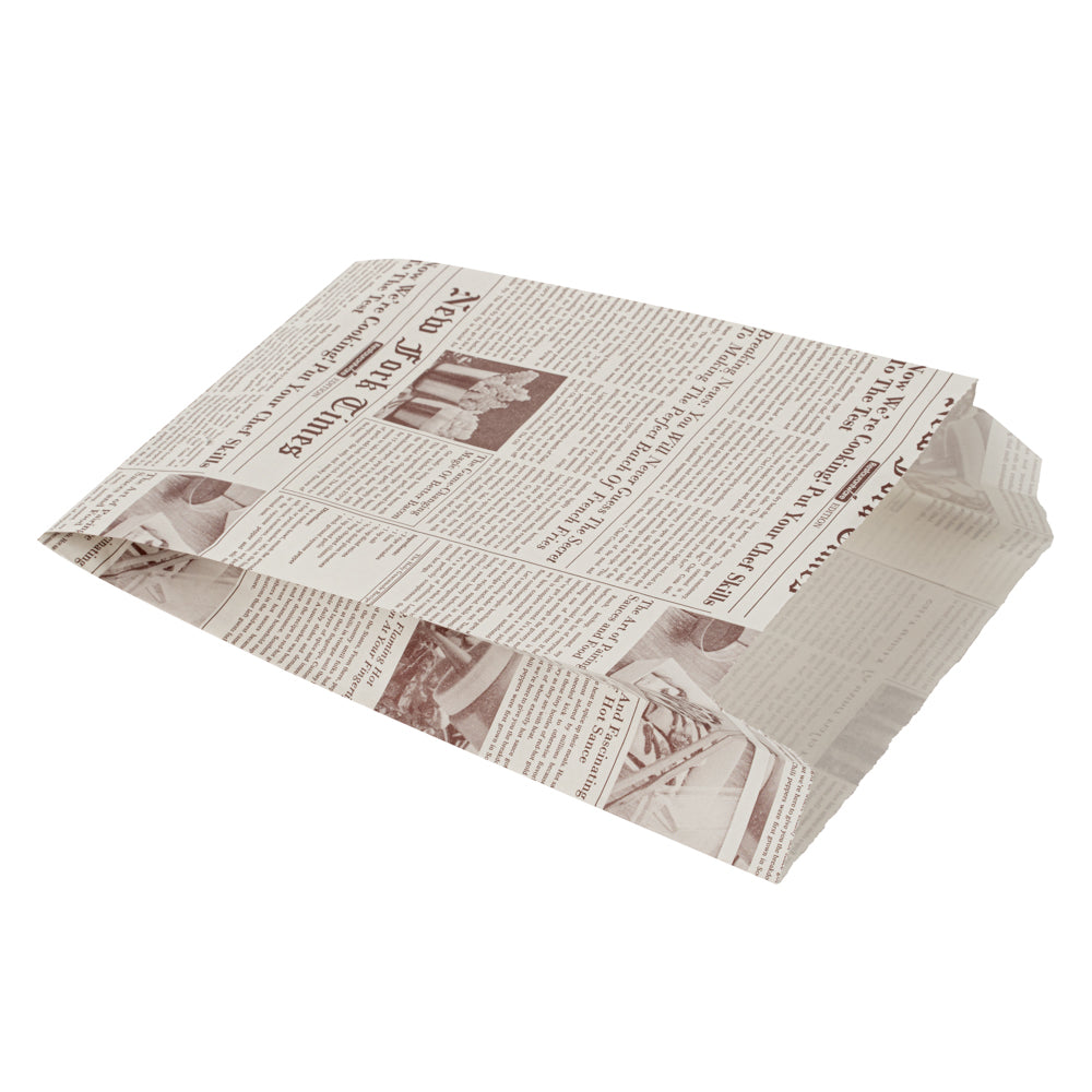 Eco-Friendly Sepia Newsprint French Fry & Snack Bags - 4.25