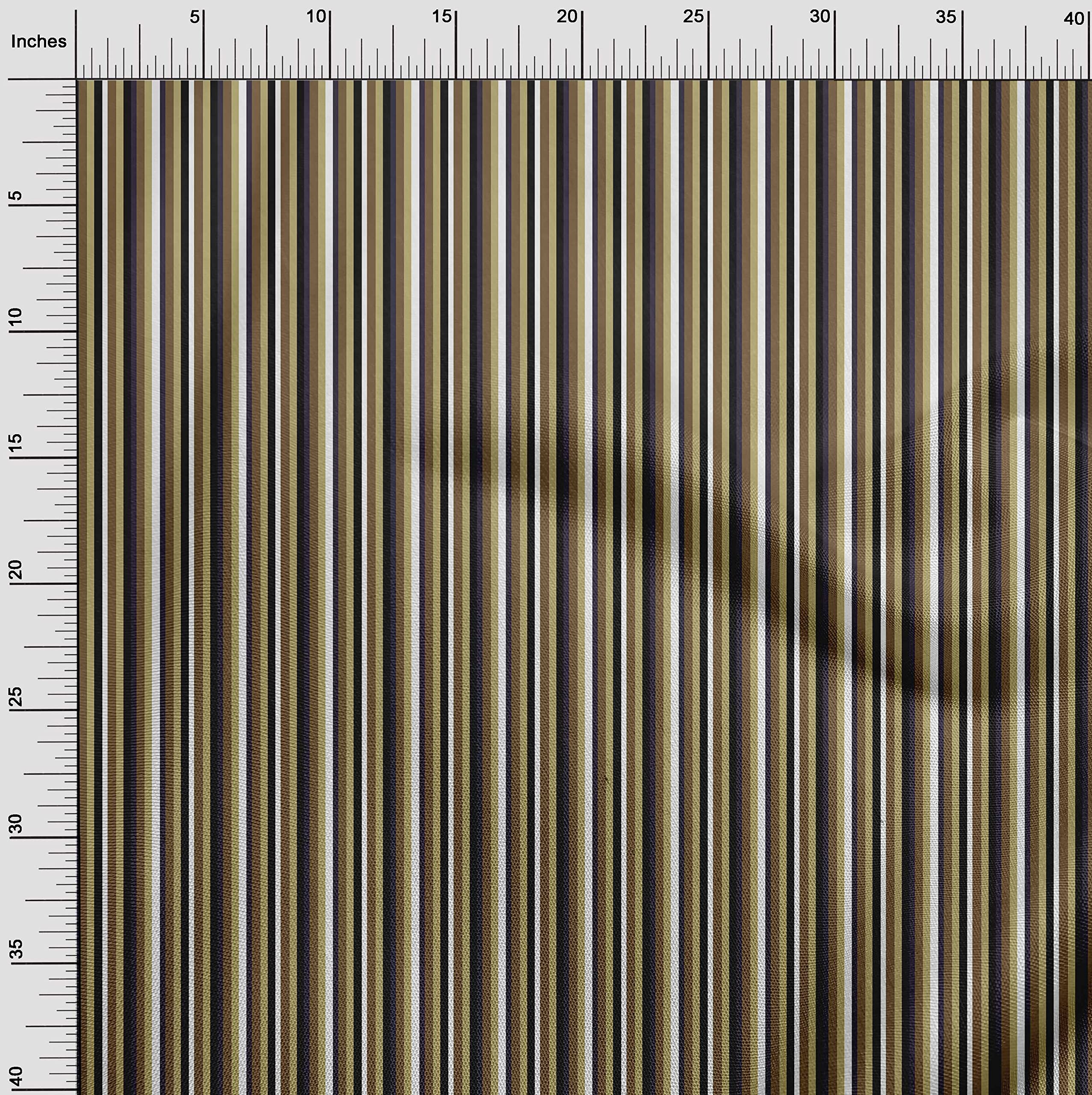 oneOone Rayon Dark Olive Green Striped Fabric by The Yard - 56 Inch Wide Printed DIY Sewing Material for Clothing, Dresses & Home Decor Projects