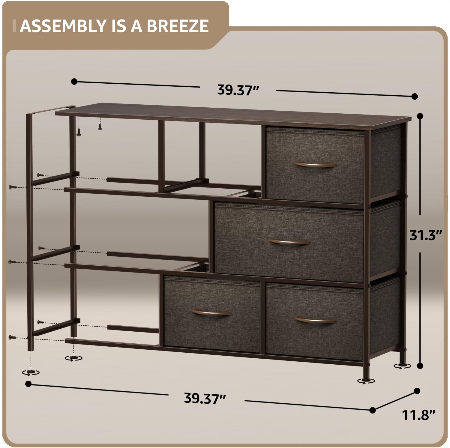 Sorbus 8-Drawer Dresser Organizer - Sturdy Steel Frame & Wood Top Chest with Easy-Pull Fabric Bins for Clothes Storage | Perfect for Bedroom, Hallway, Living Room, Nursery & Closet Organization | Space-Saving Storage Solution for Small Apartments & Dorm Rooms