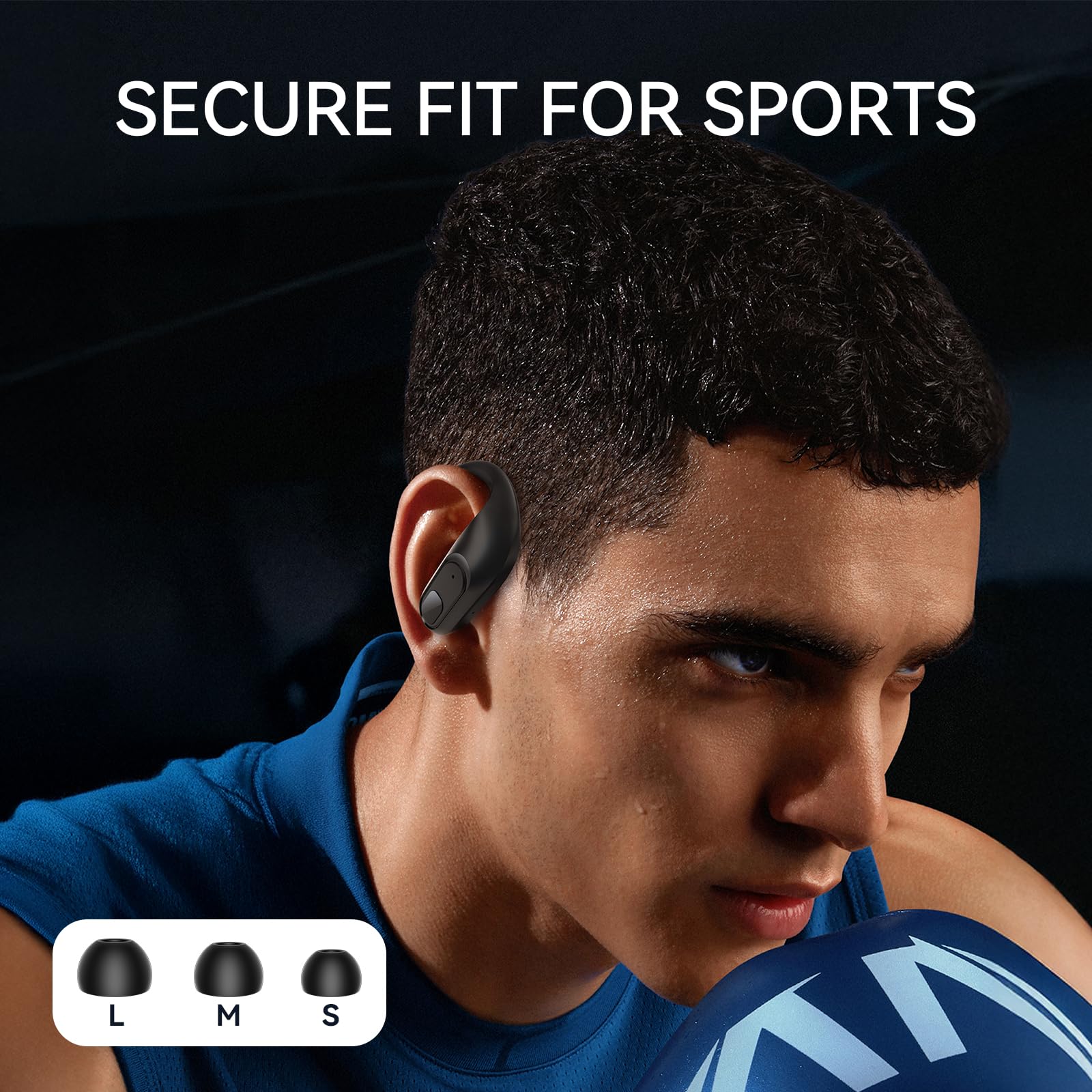 Wireless Bluetooth Earbuds with Earhook - 96H Playtime, Sweatproof Sport Earphones with Charging Case for Running, Workout & Gym - Stereo Sound, Secure Fit Headphones (Black) | Perfect for Jogging, Fitness Training & Outdoor Activities