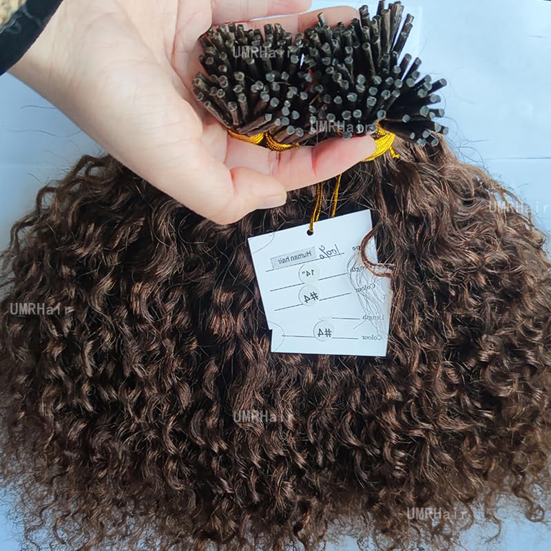 24 Inch Dark Brown I-Tip Human Hair Extensions - 100g 100 Strands Loose Curly Pre-Bonded Keratin Stick Hair - Cold Fusion Real Brazilian Remy Hair for Length & Volume - Perfect for Weddings, Parties & Daily Styling