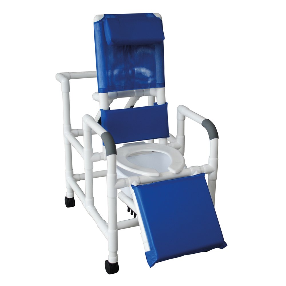 MJM International 193-SQ-PAIL Adjustable Reclining Shower Chair with Elevated Leg Rest & Commode Pail - 325 oz Capacity, 49.5