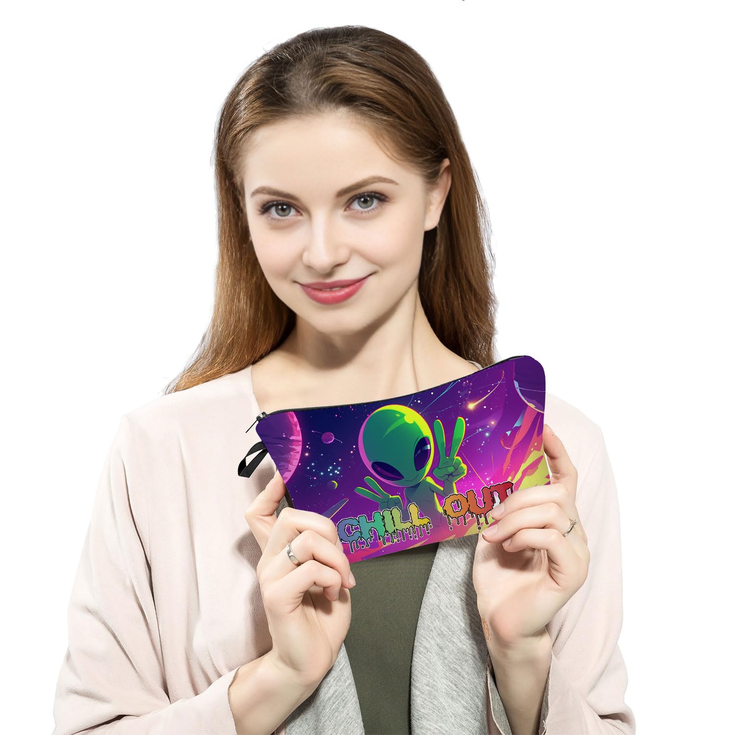 Alien Makeup Bag - Cute Zipper Cosmetic Organizer for Women, Perfect Gift for Alien Lovers & Birthday