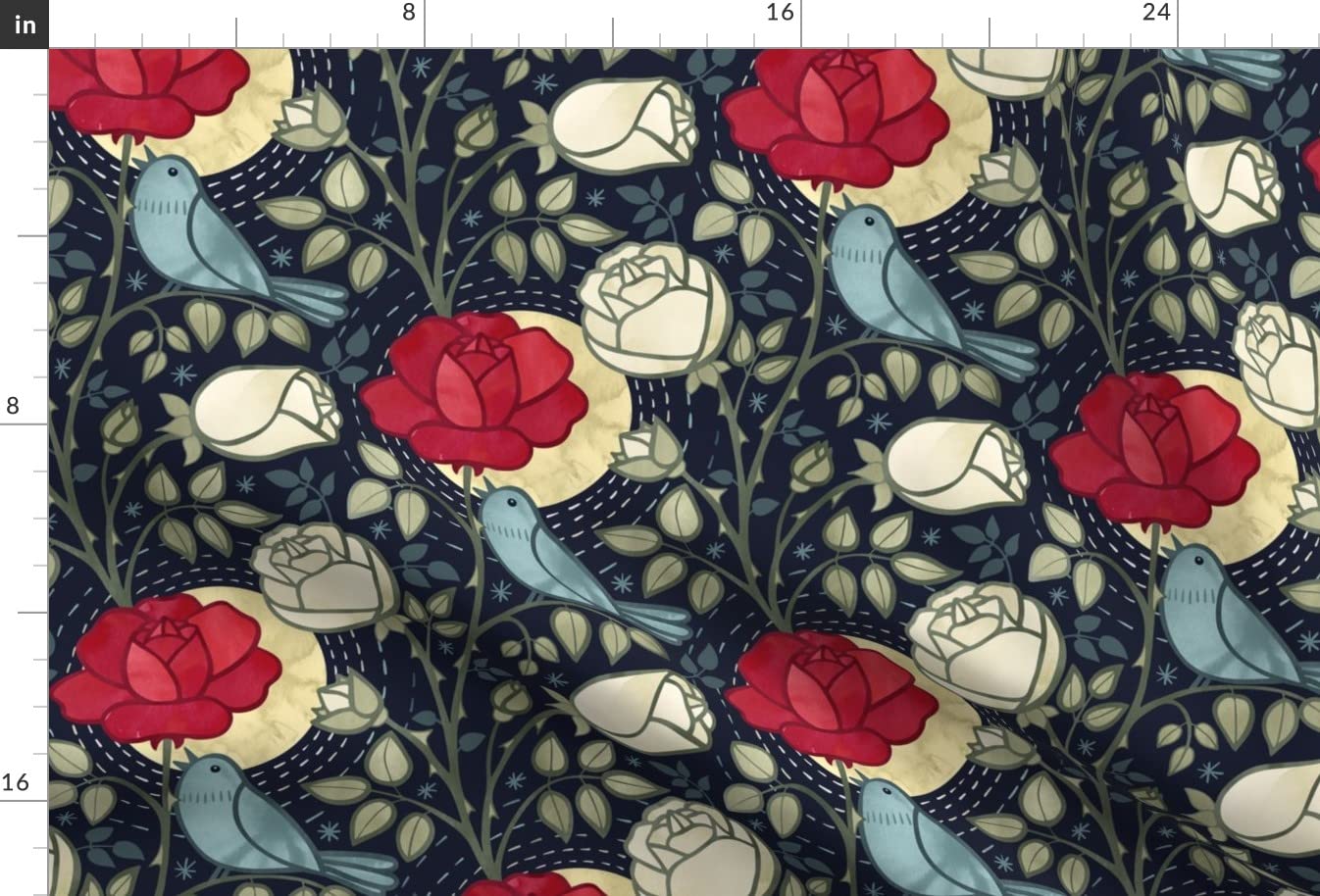 Rose Moon Bird Victorian Romantic Printed Minky Fabric Fat Quarter - Soft Plush Fabric for Sewing Baby Blankets, Quilt Backing & DIY Plush Toys - Perfect for Nursery Decor & Handmade Gifts