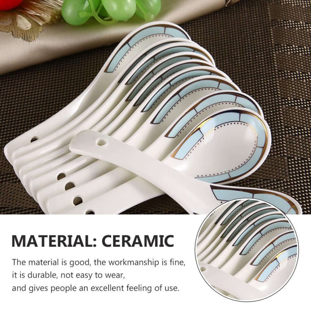 10 Pcs Ceramic Small Spoons - Elegant Kitchen Flatware Set for Soup, Rice & Desserts - Perfect for Home Dining, Restaurants & Gift Giving