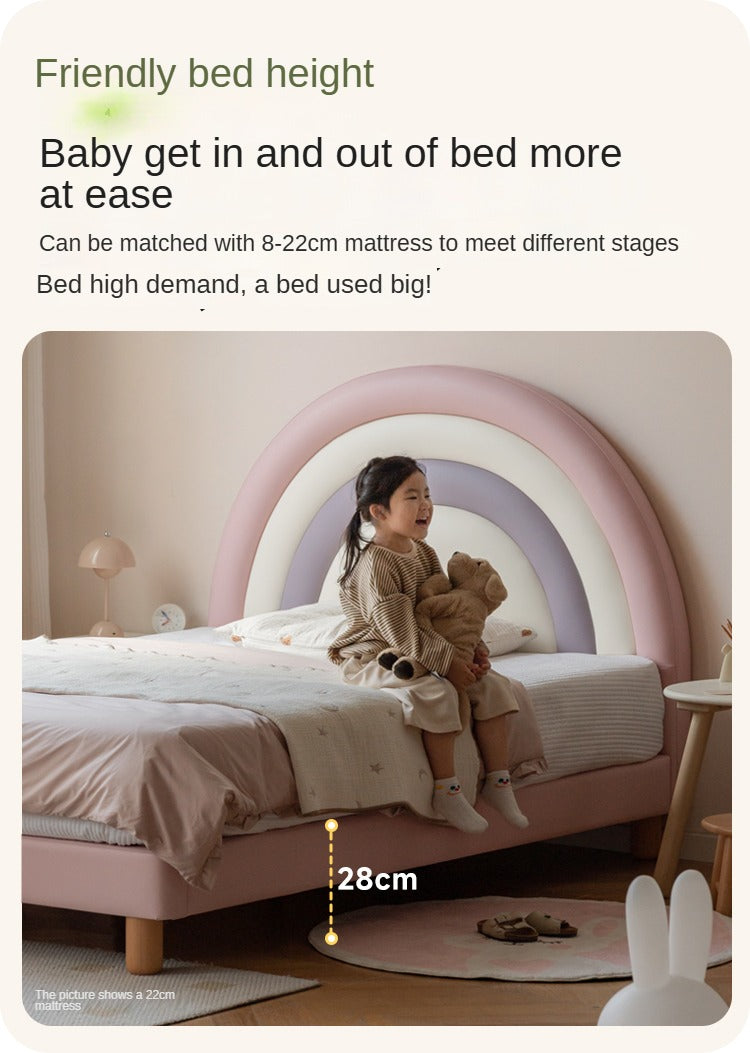 Organic Leather Kids Soft Rainbow Bed – Durable & Comfortable Toddler Bed for Boys & Girls – Perfect for Nursery, Bedroom & Playroom Decor