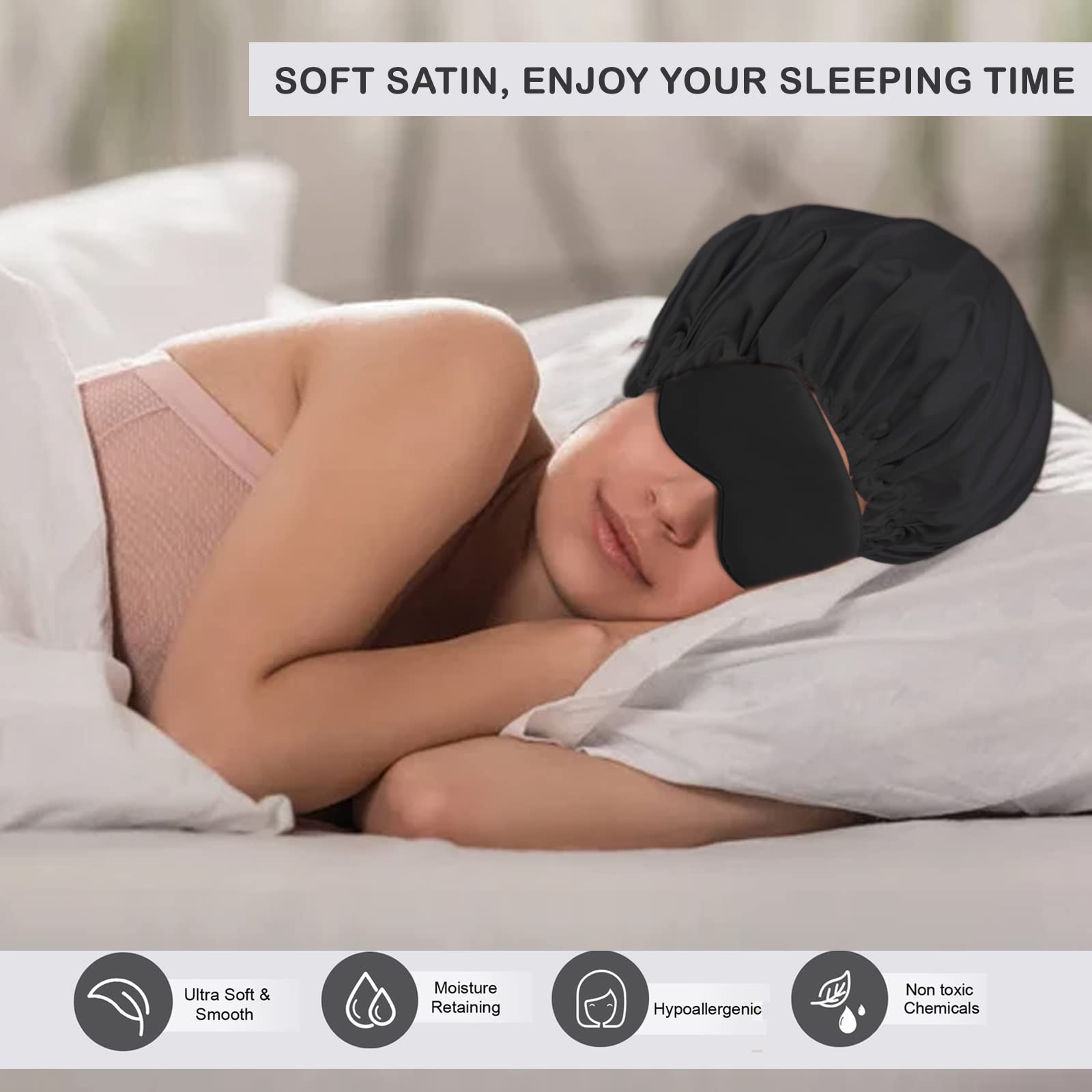 Avirons Satin Silk Hair Bonnet & Sleep Mask Set - Reversible Silk Night Cap for Women with All Hair Types | Soft Satin Hair Protection for Sleeping, Travel & Home Care | Prevents Breakage & Frizz