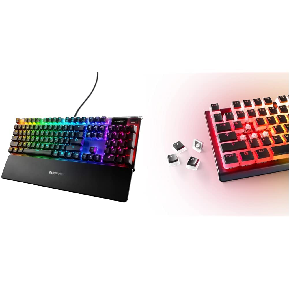 SteelSeries Apex 7 Mechanical Gaming Keyboard with OLED Smart Display - USB Passthrough & Media Controls - Tactile Quiet Brown Switches - RGB Backlit PRISMCAPS Double Shot Keycaps for PC, Mac, PS5, Xbox Gaming Setup