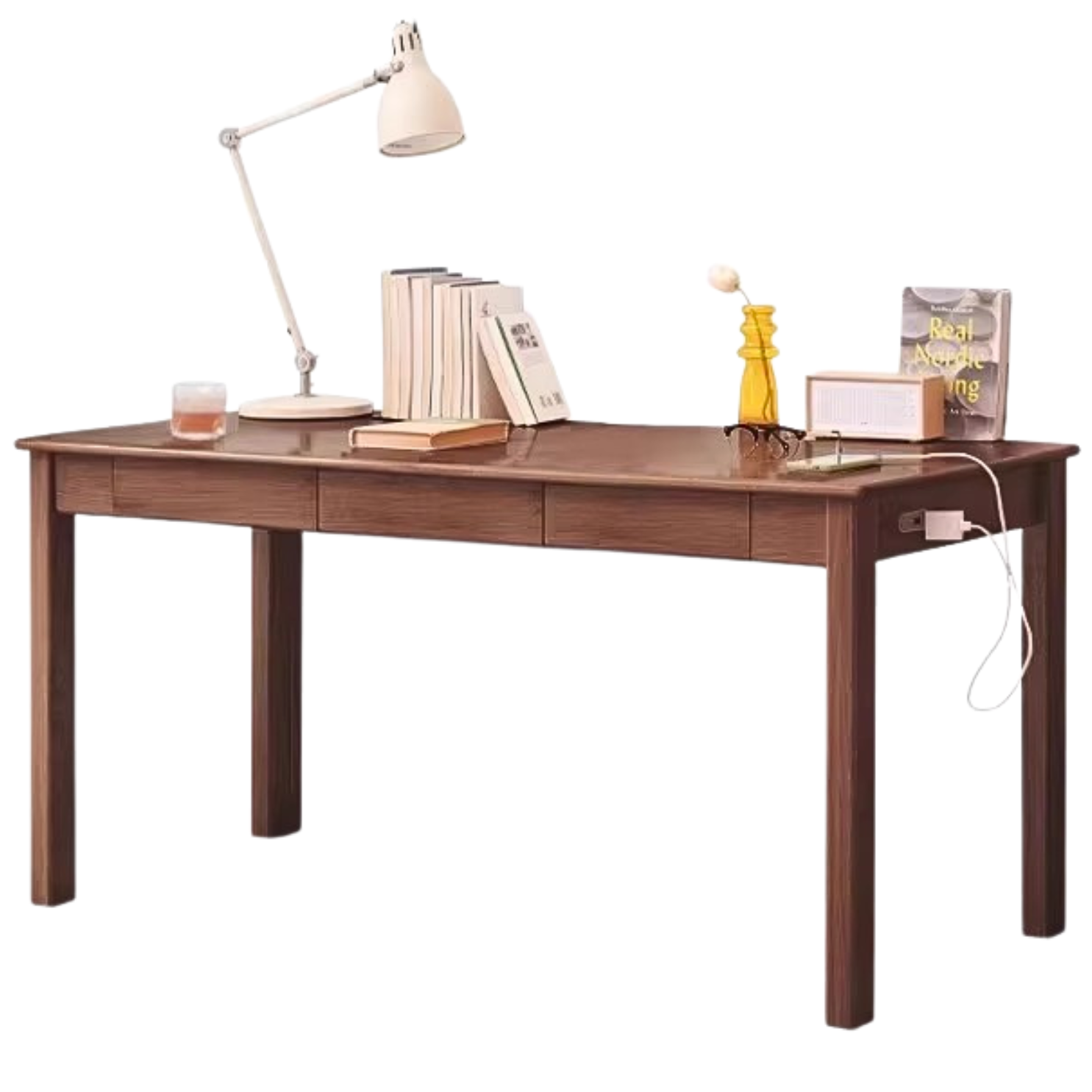 Premium Solid Oak & Ash Wood USB Office Desk - Modern Home & Workspace Furniture for Productivity & Organization | Perfect for Remote Work, Study & Office Setup