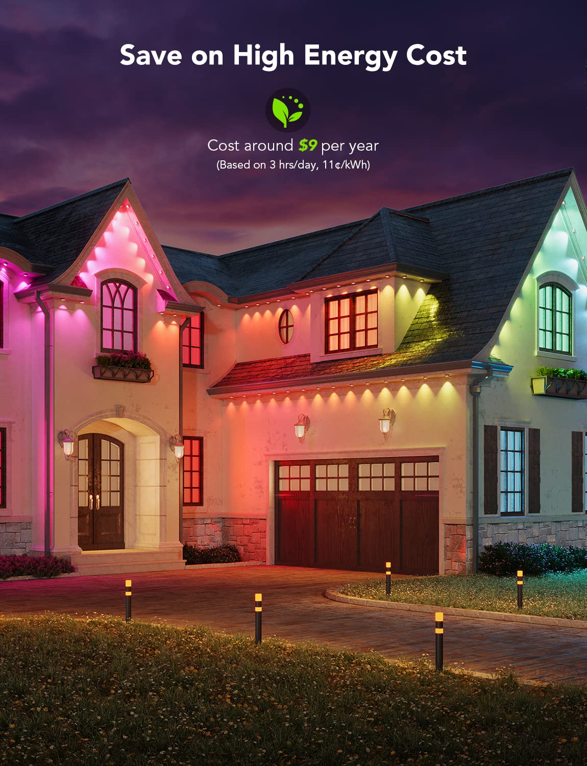 Govee Smart RGBIC Permanent Outdoor Lights - 150ft 108 LED IP67 Waterproof Eaves Lights with 75 Scene Modes, Alexa & Google Assistant Compatible for Home, Garden, Patio, and Holiday Decorations