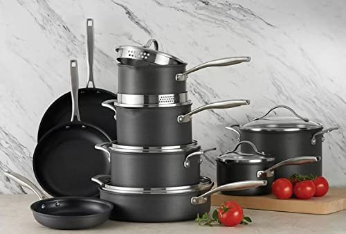 Premium Member Mark 15-Piece Hard Anodized Aluminum Cookware Set with 7-Piece Kitchen Utensil Set - Nonstick, Durable Cookware for Professional Chefs & Home Cooking