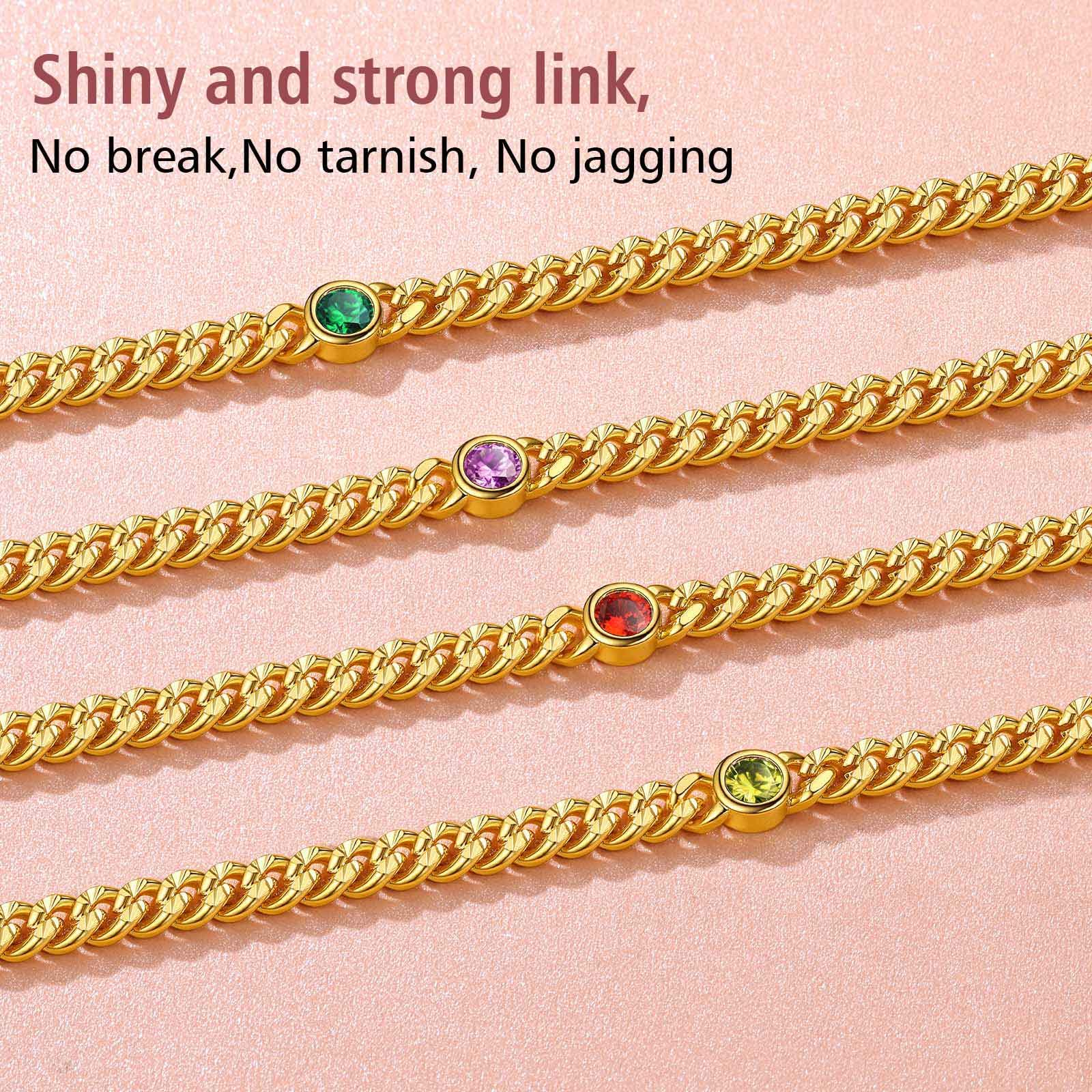 **14K Gold Plated Cuban Link Anklet for Women - Adjustable Ankle Bracelet with Birthstone Charm - Perfect for Beach, Vacation & Summer Jewelry**