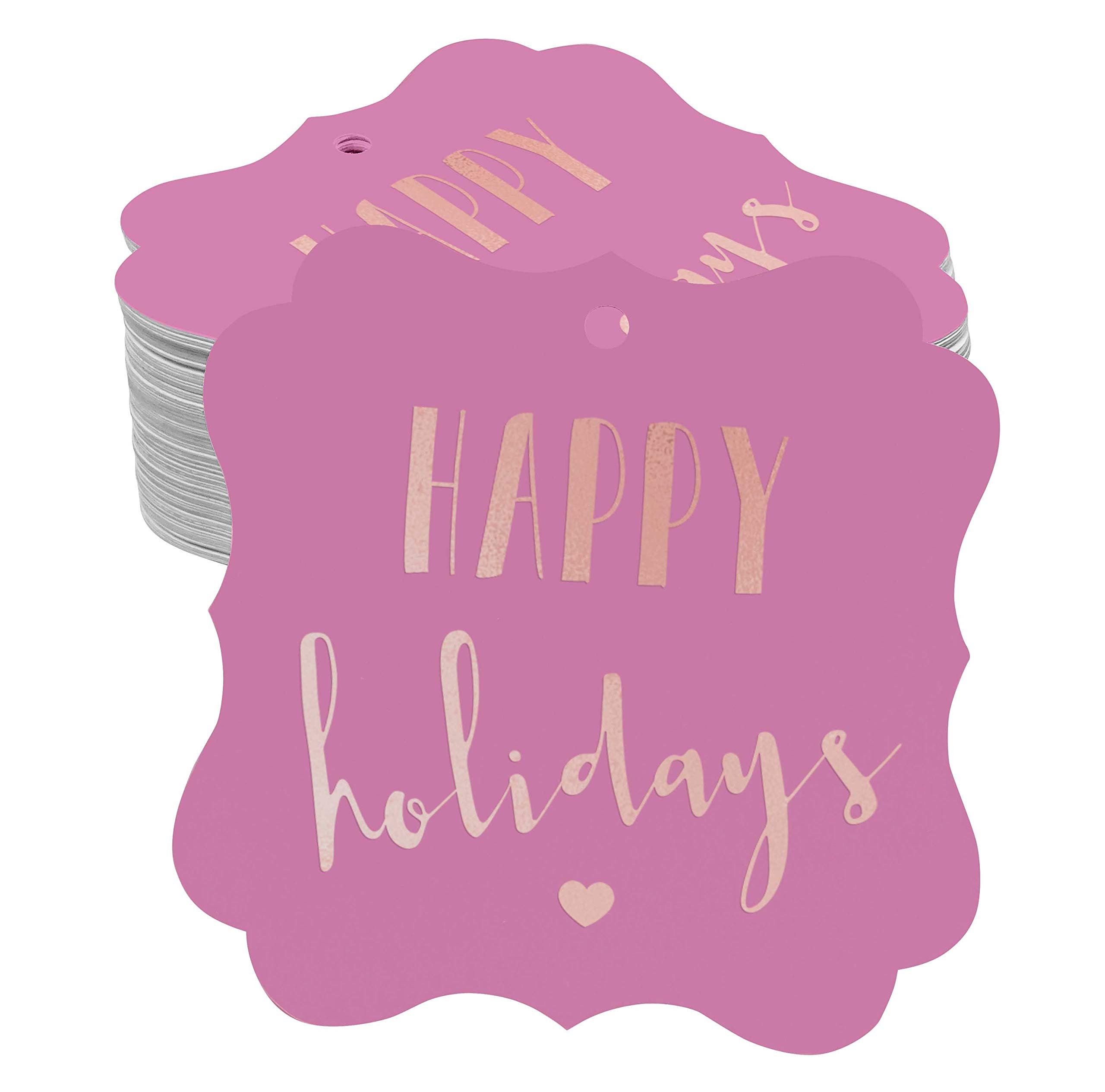 50 Pack Rose Gold Foil Bracket-Shaped Gift Tags - Elegant Holiday Party Favor Tags for Christmas, Weddings & Special Events