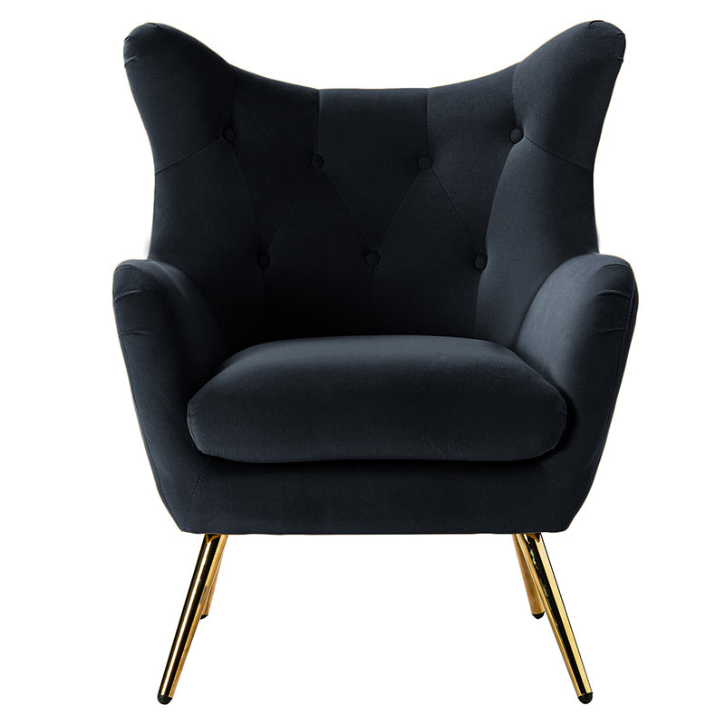 Luxury Isabelle Wingback Velvet Upholstered Armchair - High Back Accent Chair with Sturdy Metal Legs for Living Room, Bedroom & Office Decor