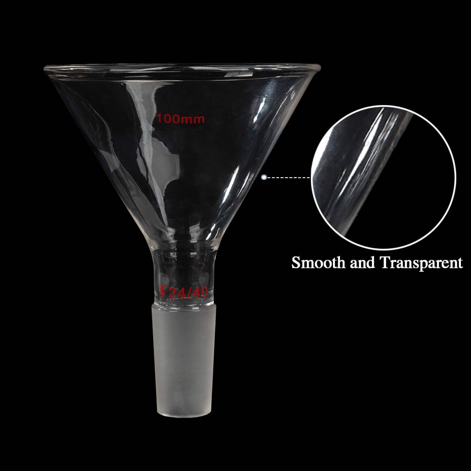 Premium Borosilicate Glass Short Stem Powder Funnel - 150mm Top Diameter with 24/40 Inner Joint - Ideal for Laboratory, Chemistry Experiments & Essential Oil Mixing