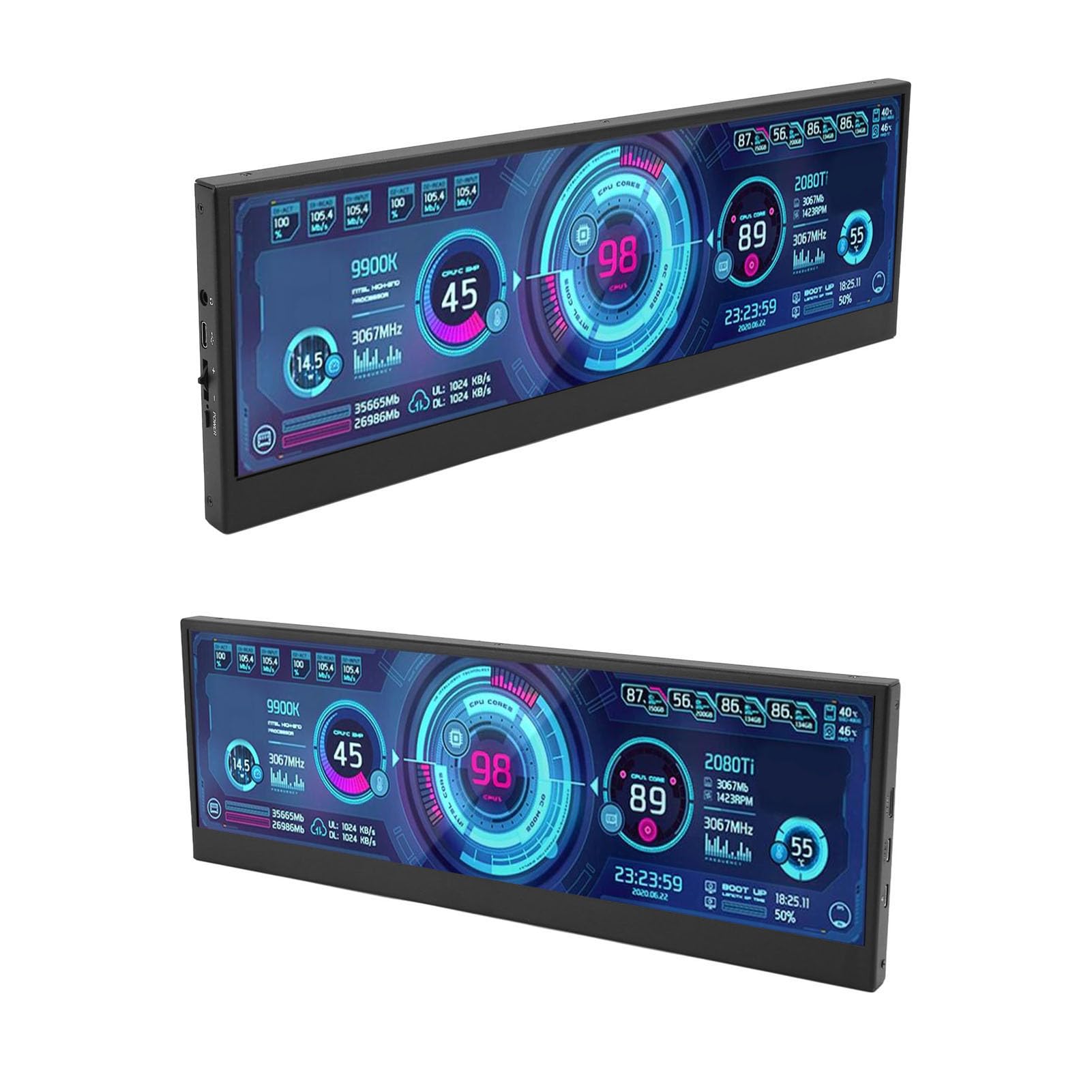 14 Inch LCD Secondary Display - Real-Time CPU GPU Temperature Monitor with Stretched Bar Design | Professional Computer Accessories for Gaming, Streaming & Workstation Setups