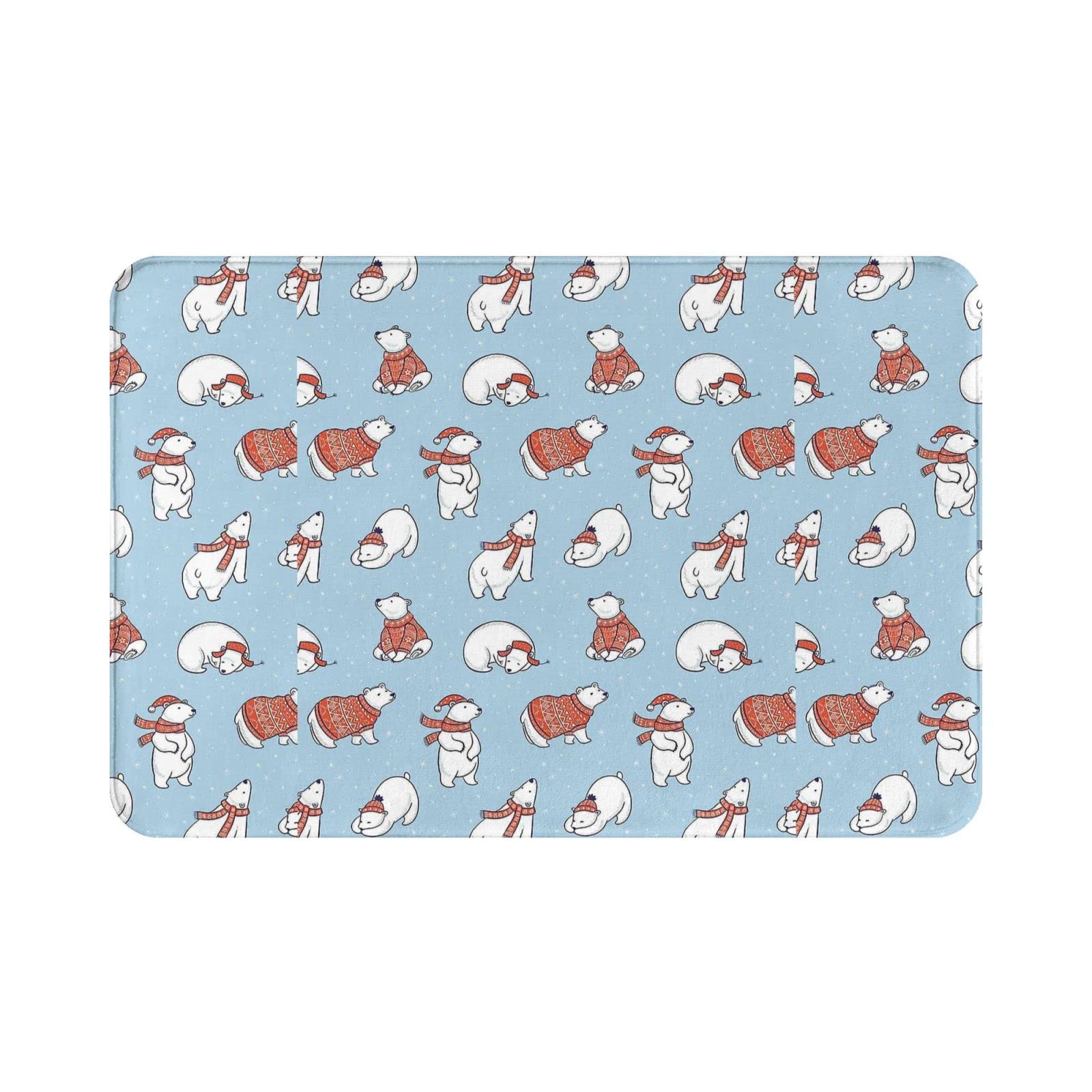 Non-Slip Polar Bear Indoor/Outdoor Door Mat 16x24 Inches - Dirt Resistant Washable Rubber Rug for Entryway, Bathroom, 4th of July Patriotic Welcome - Perfect for Home, Office, and Seasonal Decor