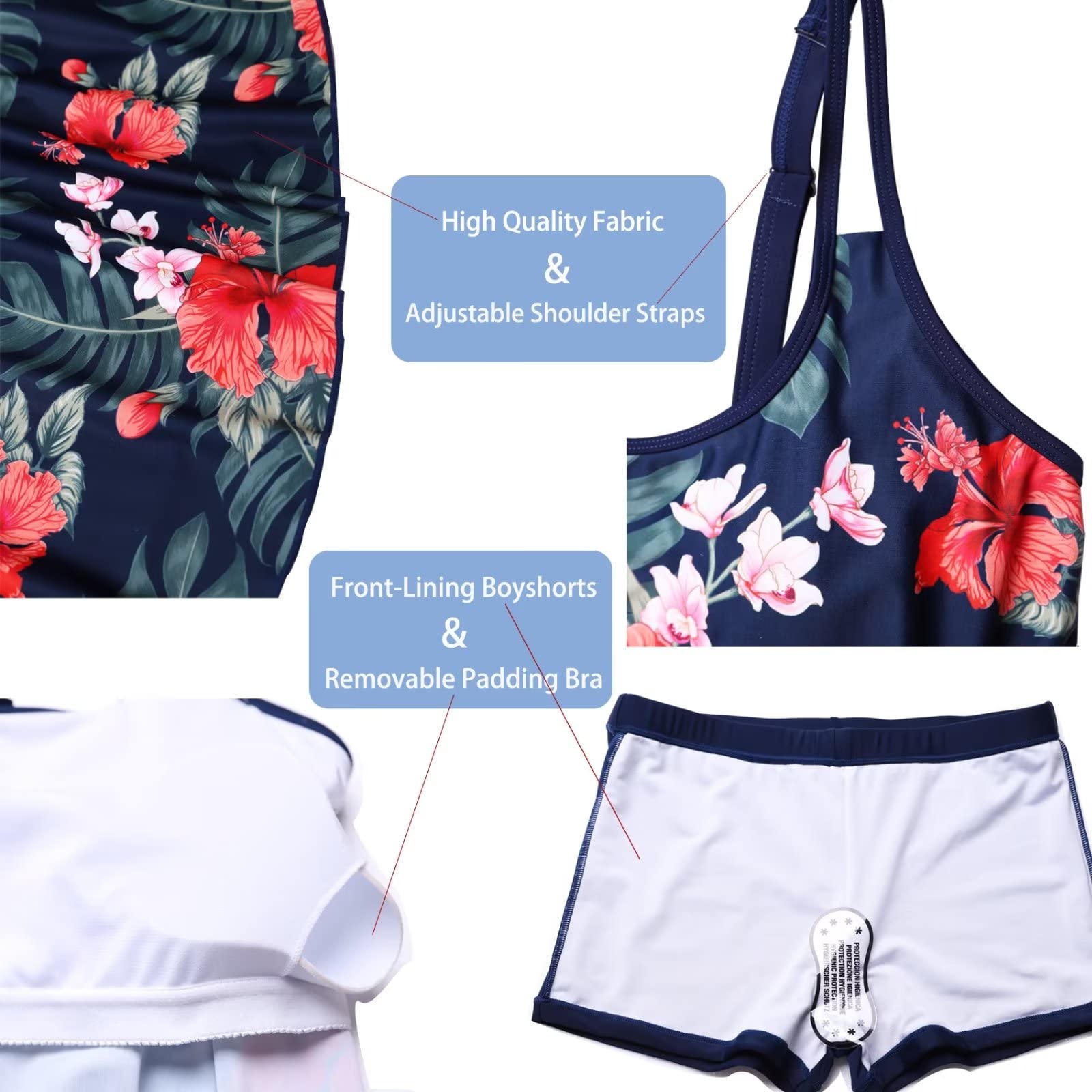 Women's Two-Piece Swimsuits Tankini Set with Boyshorts for Beach & Pool