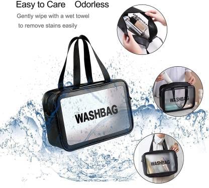Waterproof PVC Cosmetic Bag for Travel & Home - Zippered Makeup Pouch for Cosmetics, Brushes & Accessories - Portable Toiletry Bag (Black) - Perfect for Gym, Beach & Daily Use