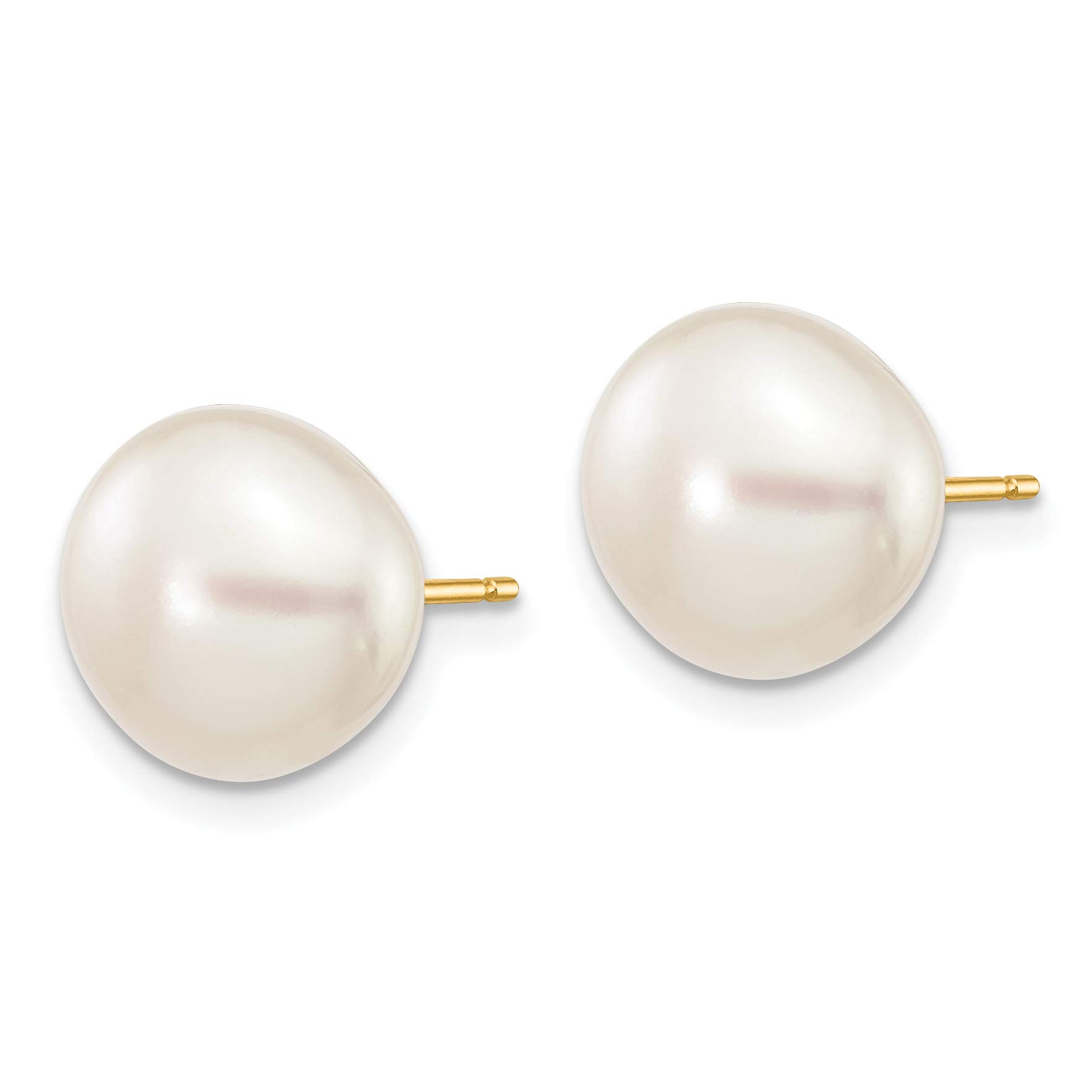 14K Yellow Gold White Cultured Pearl Button Stud Earrings for Women - Perfect for Weddings, Parties & Everyday Elegance