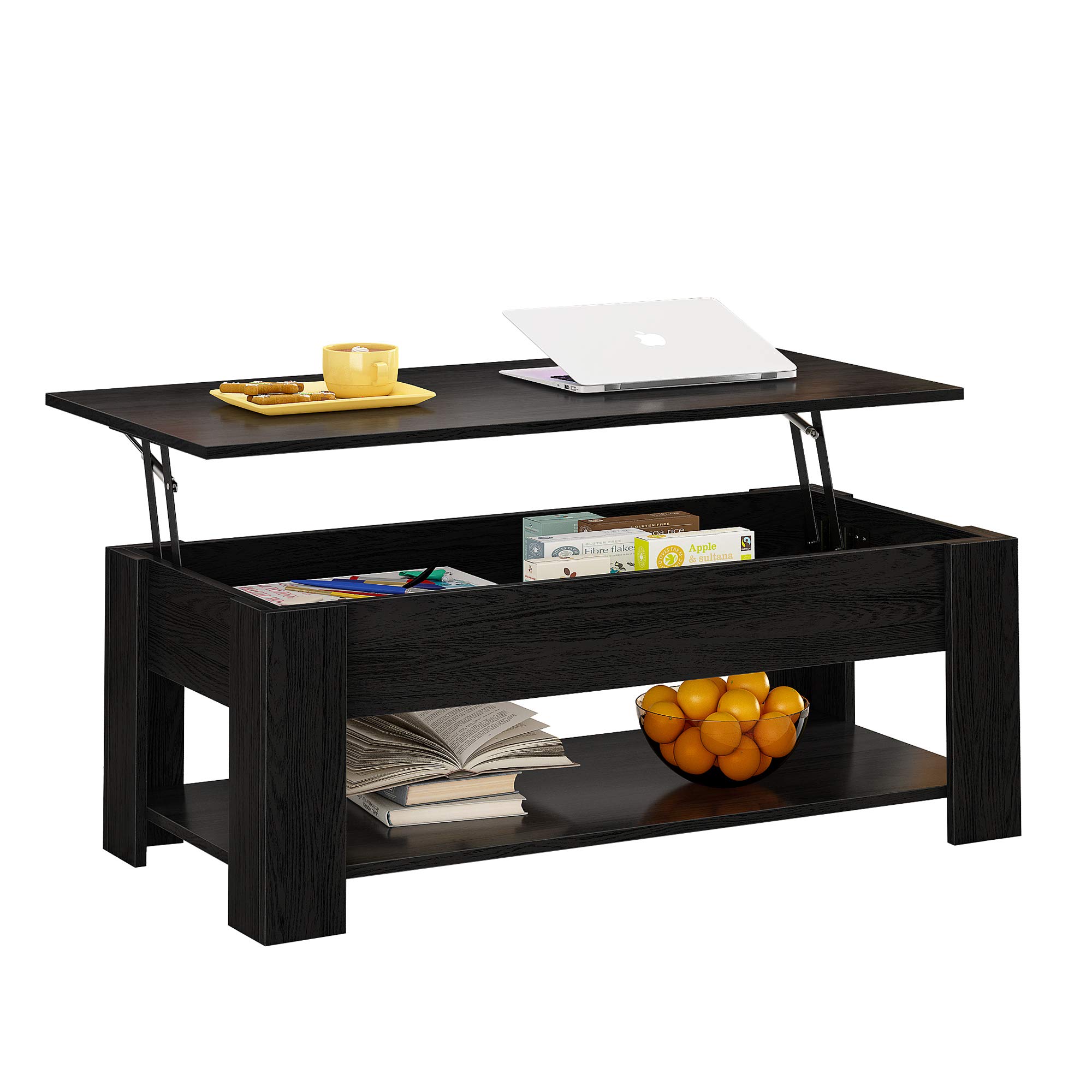 JEROAL Lift Top Coffee Table with Hidden Storage - Convertible Dining & Cocktail Table for Living Room, Home Office, Small Spaces - Modern Black Lift-up Design for Extra Storage & Multi-functional Use
