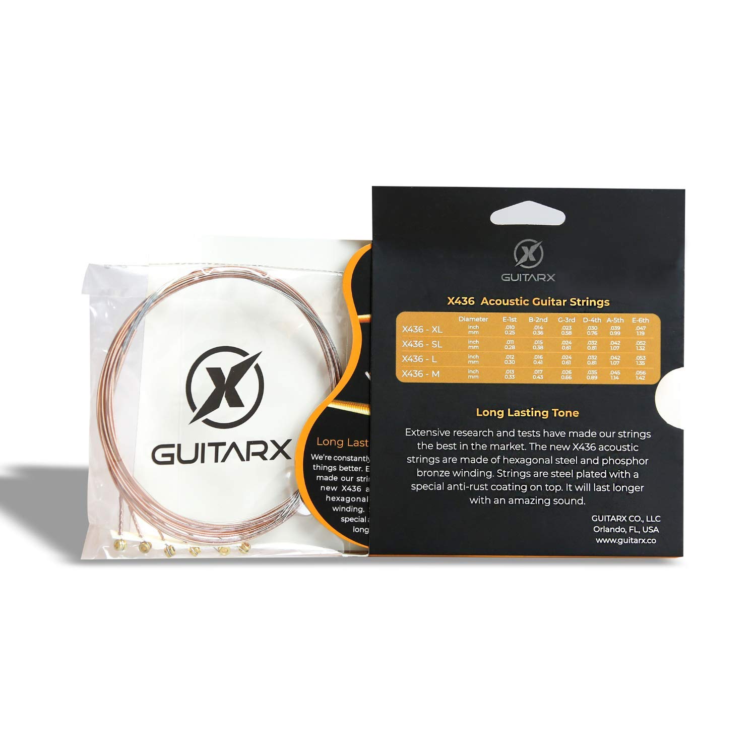 GUITARX X436-SL (.011-.052) Super Light Acoustic Guitar Strings - Phosphor Bronze Coated Hexagonal Steel Core for Bright Tone & Durability (11-52 Gauge, 1 Set) | Perfect for Fingerstyle, Recording & Live Performances
