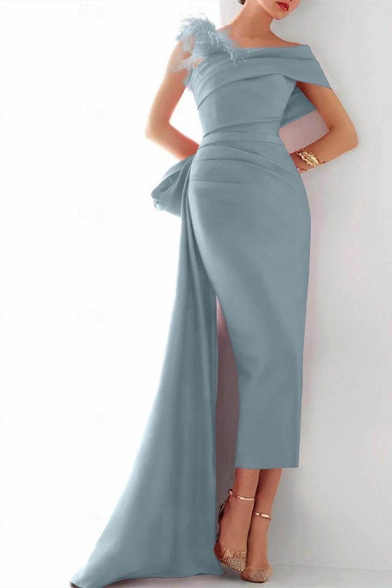 Elegant One Shoulder Satin Evening Gown - Mother of The Bride Dress CM0340 | Formal Wedding Guest Attire | Perfect for Cocktail Parties, Galas & Special Occasions