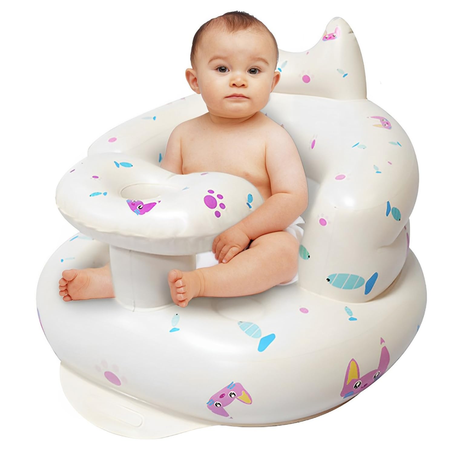 Inflatable Baby Floor Chair for Toddlers 3-36 Months - Portable Blow Up Sofa Seat for Boys & Girls - Cute Cat Design - Perfect for Playtime, Reading & Relaxing at Home or Travel