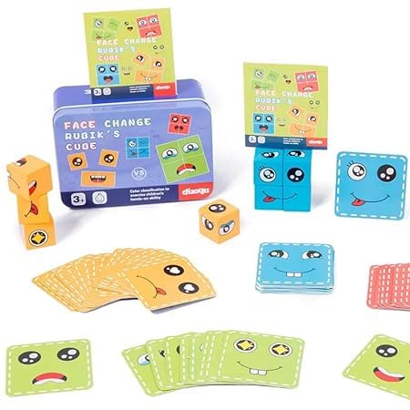 KIDDIVILLA Wooden Emoji Cube - Face Changing Expression Matching Puzzle Game for Kids Ages 3+ | Fun Educational Toy for Emotional Learning & Family Game Night