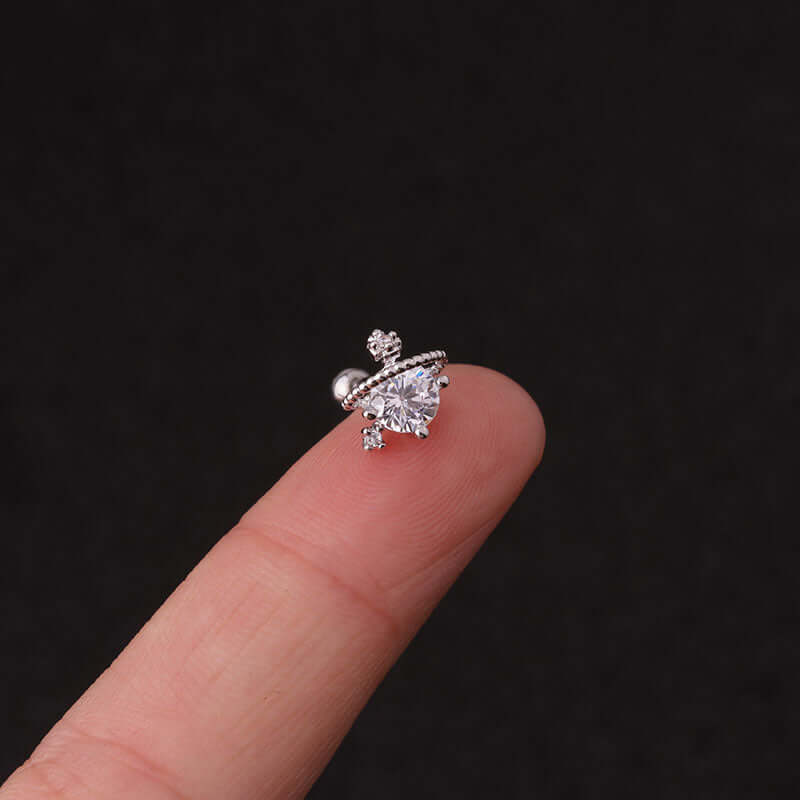 16G Celestial Cartilage Stud Earrings for Women - Silver Star & Moon Piercing Jewelry - HSPJ219 | Perfect for Daily Wear, Parties & Gifts
