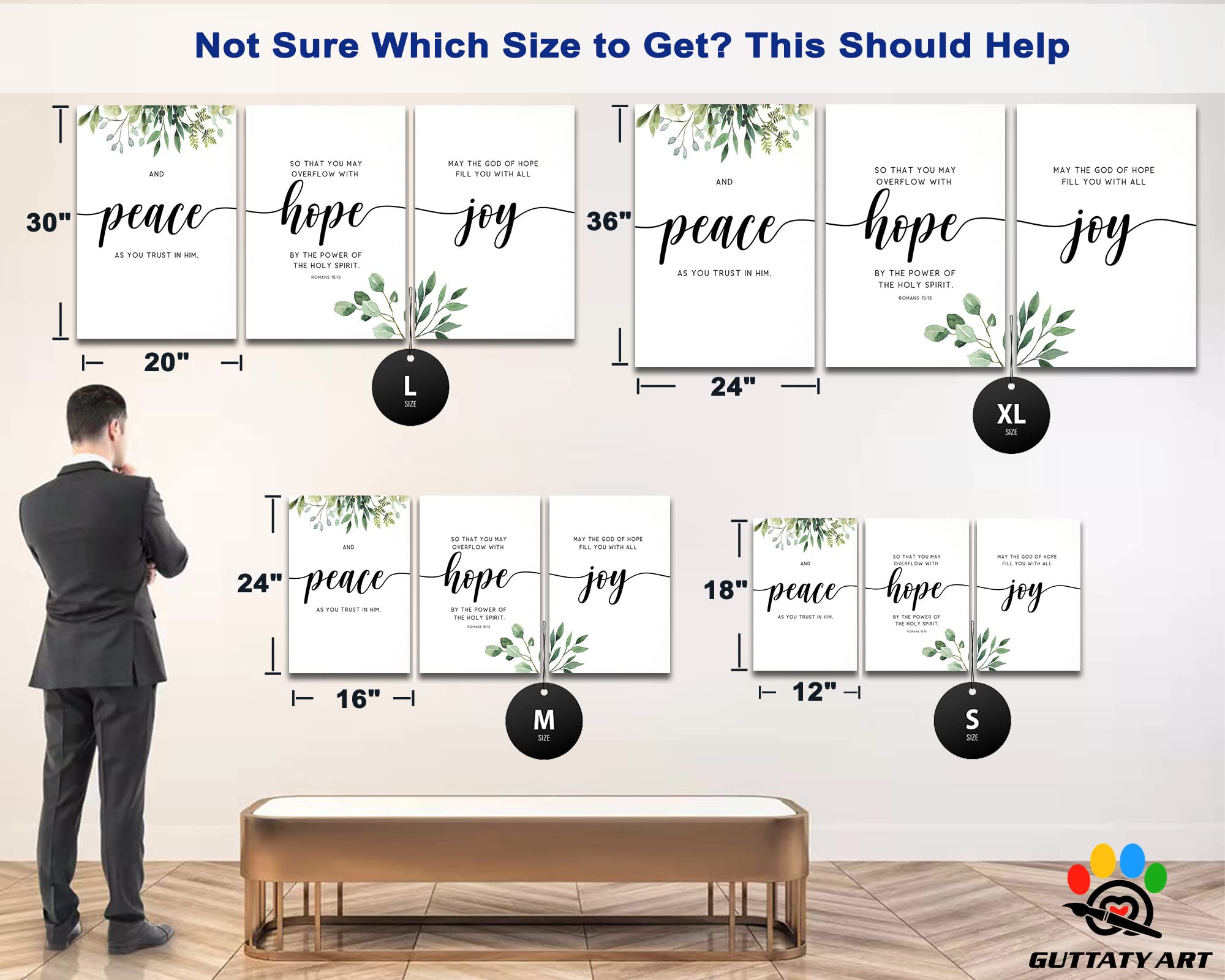 3-Panel Motivational Wall Art for Office & Home - Turquoise Inspirational Quotes Canvas Prints (24”x36”x3Pcs) - Positive Words Poster with Hope, Trust, Faith - Perfect for Office Decor, Living Room & Workspace Motivation