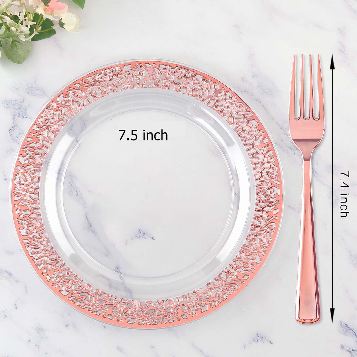 72 Pcs Rose Gold Plastic Dessert Plates 7.5