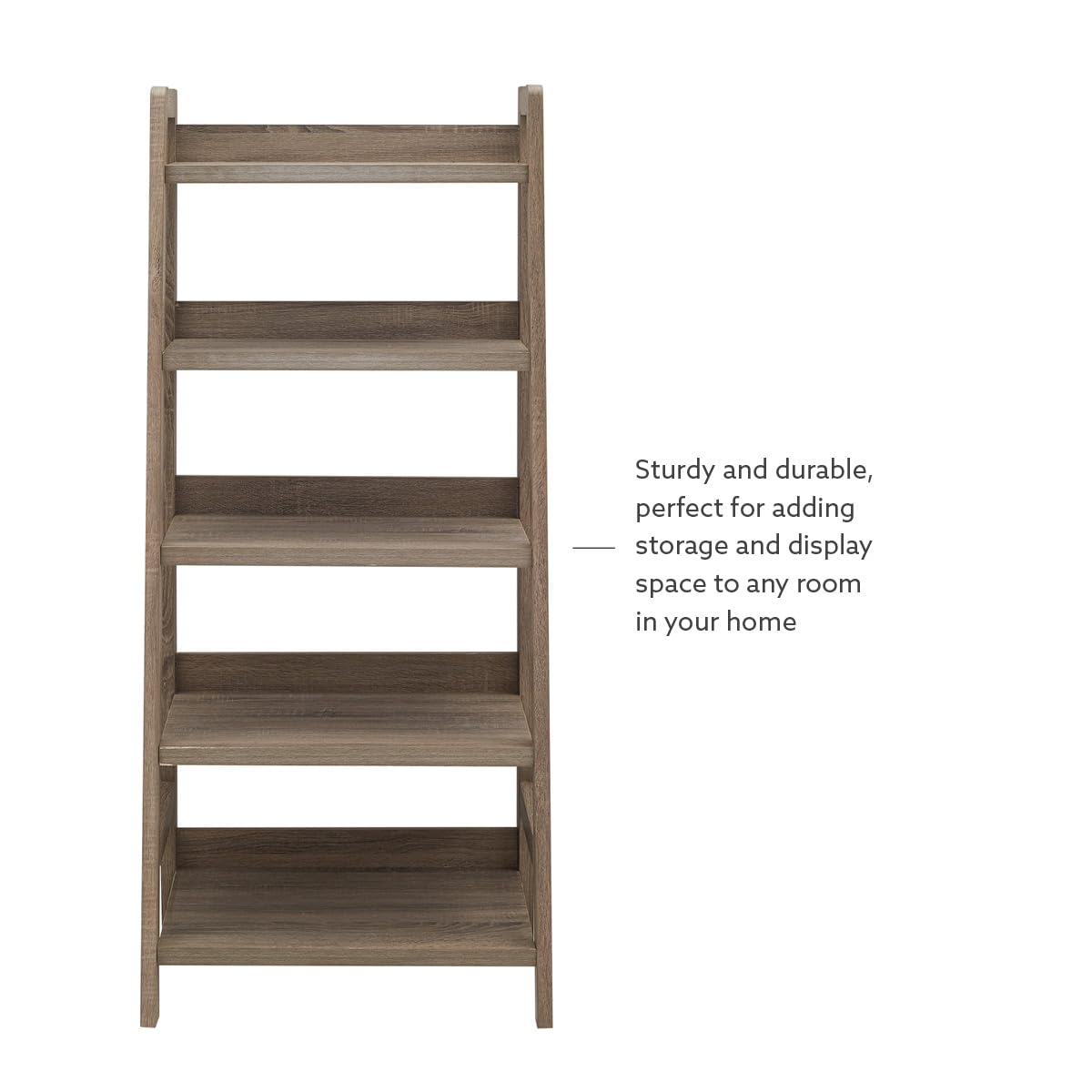 Linon Tracey Greywash Wooden 5-Shelf Ladder Bookcase - Stylish Storage for Living Room, Bedroom, or Home Office