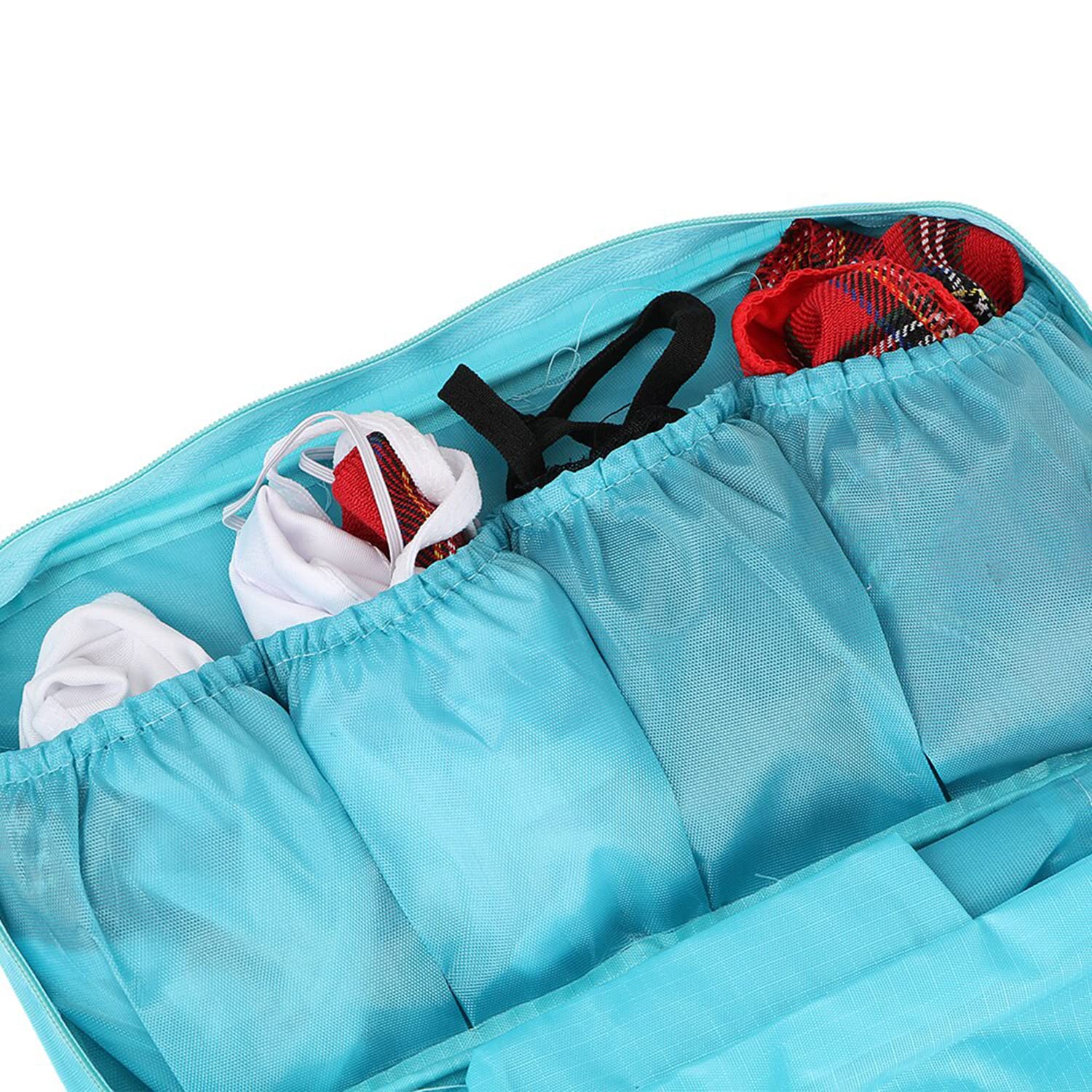 House of Quirk Portable Multifunctional Travel Organizer - Underwear, Socks & Bra Storage Bag with Cosmetic Pouch (Sky Blue) | Perfect for Travel, Camping & Home Closet Organization