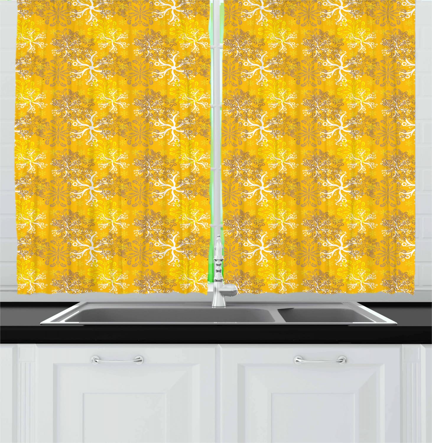 Ambesonne Snowflake Kitchen Curtains - 55