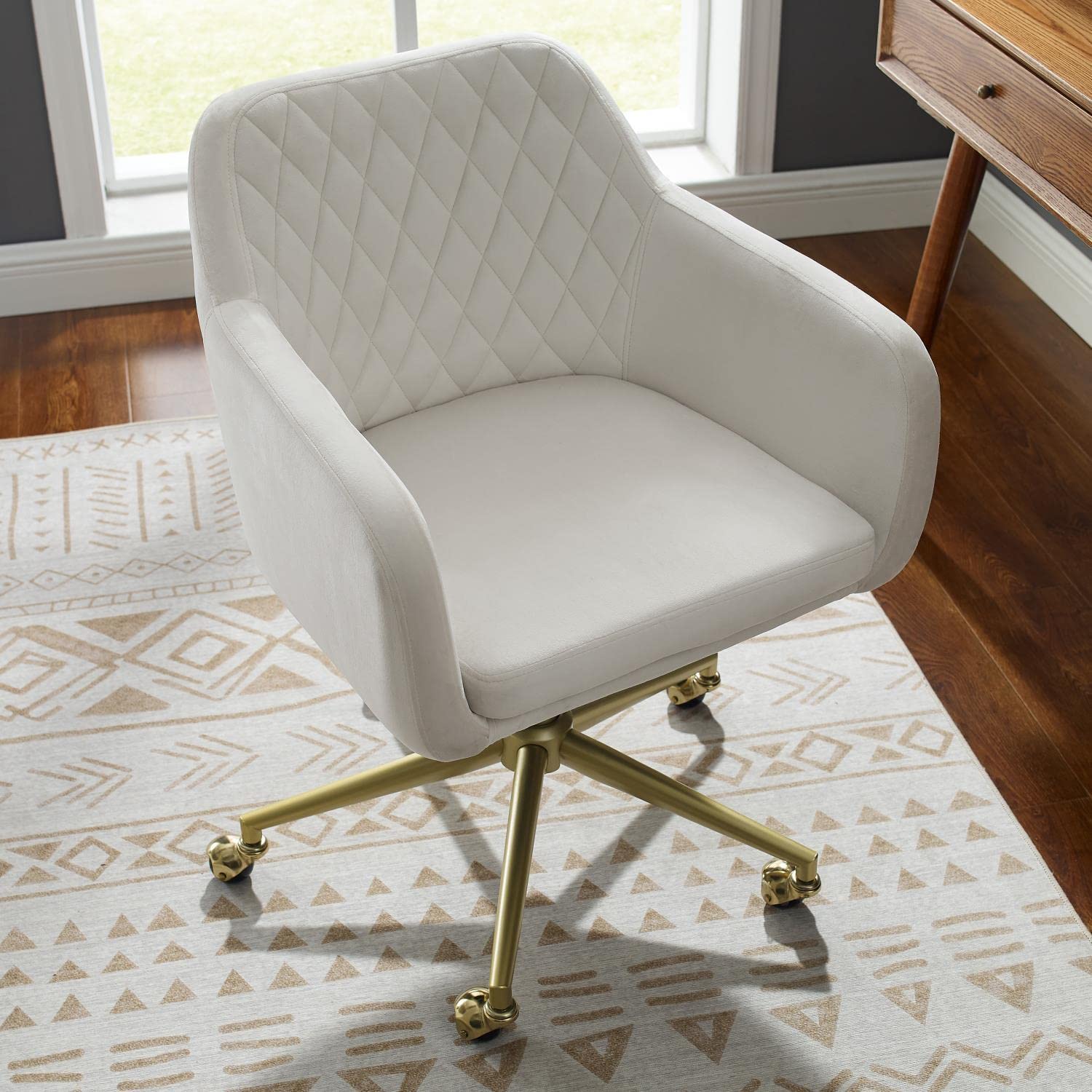 Linon Imogen Quilted Office Chair - Ergonomic Desk Chair with Padded Seat & Back Support, Off White - Perfect for Home Office, Study & Workspace