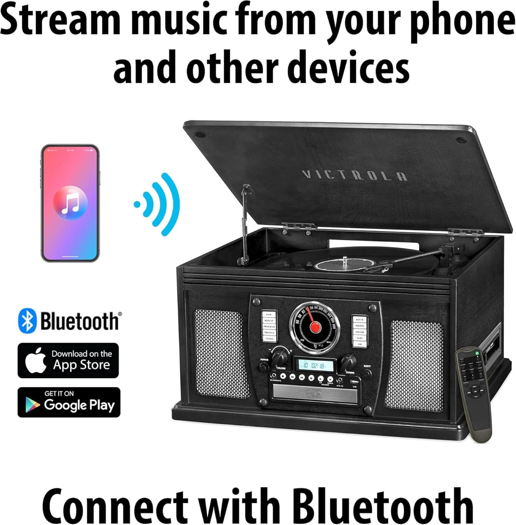 Victrola Aviator 8-in-1 Bluetooth Record Player & Multimedia Center with Built-in Stereo Speakers - 3-Speed Turntable, Vinyl to MP3 Recording, Wireless Music Streaming, Mahogany Finish | Perfect for Home Entertainment, Vinyl Collectors & Music Lovers