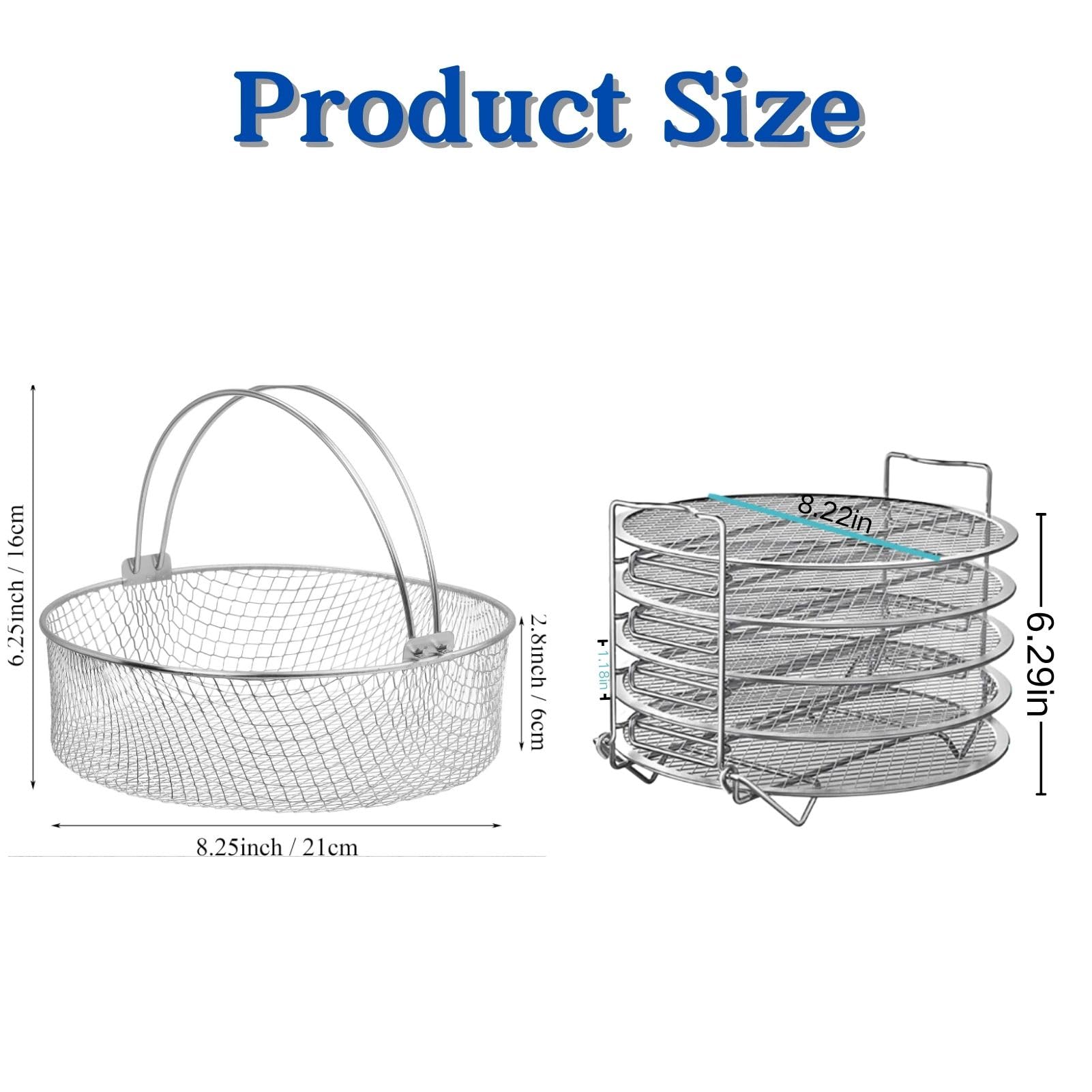 5-Tier Stainless Steel Dehydrator Rack & Grill Stand with Air Fryer Basket - Compatible with 6.5 & 8 Quart Pressure Cookers, Instant Pot & Air Fryers - Perfect for Drying Fruits, Jerky, Roasting Veggies & Air Frying Snacks