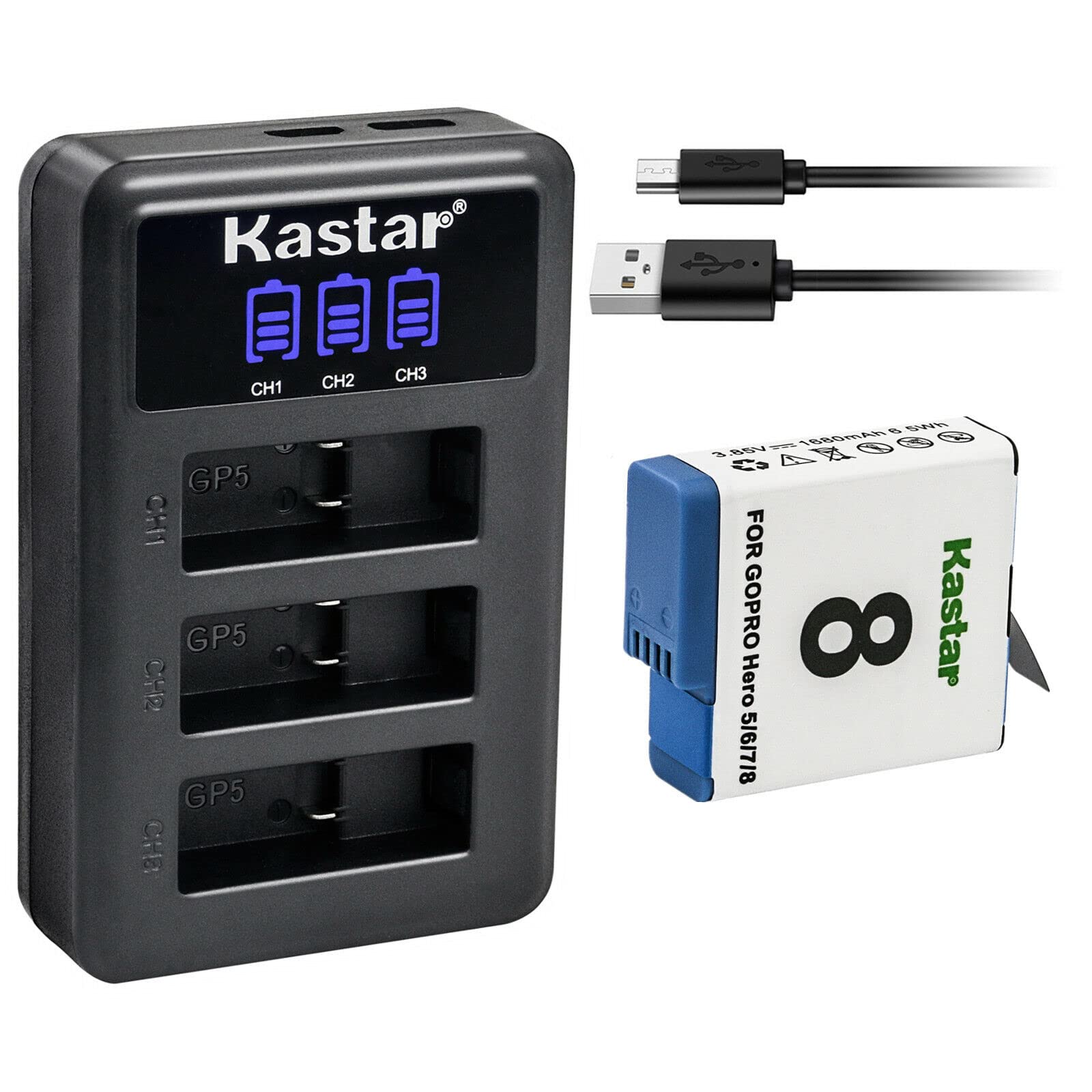 Kastar 1 Pack Replacement Battery & LCD Triple USB Charger for GoPro Hero 5/6/7/8 Action Cameras - Perfect for Travel, Vlogging, and Outdoor Adventures
