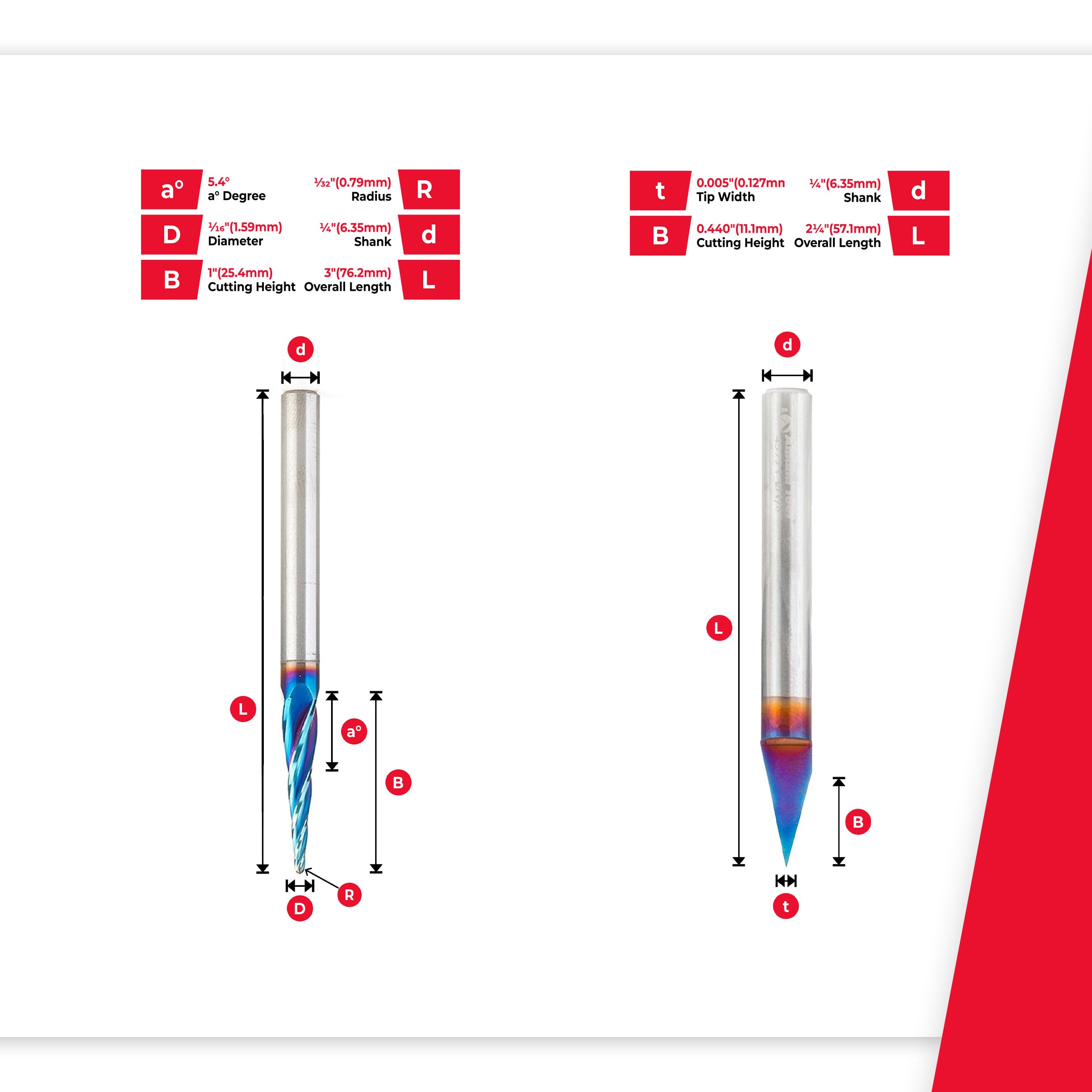 Amana Tool Spektra Extreme Tool Life Coated Solid Carbide CNC Router Bits for Sign Making - 2-Piece Set (1/4 Inch Shank, AMS-243-K) | Perfect for Woodworking, Engraving & Professional Sign Fabrication
