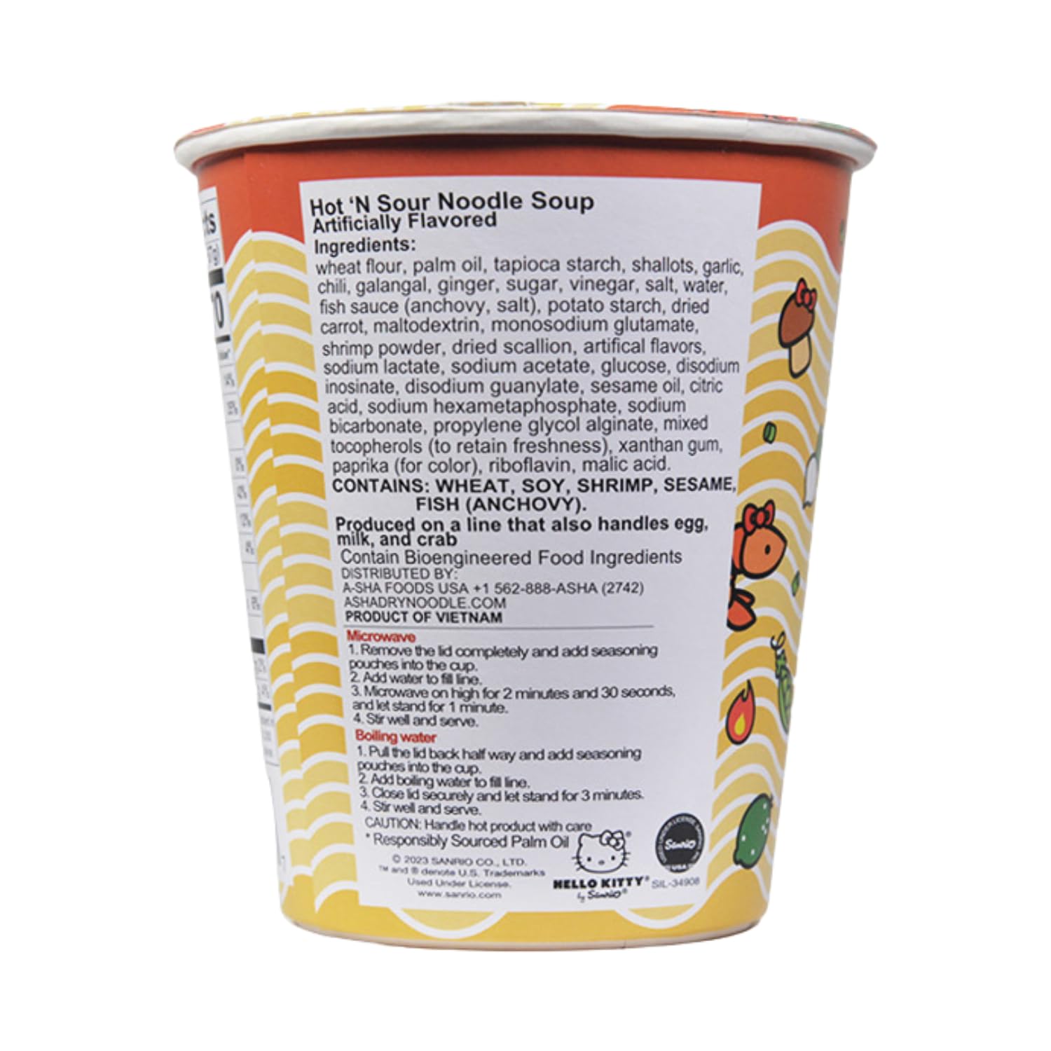 Hello Kitty Instant Ramen Noodle Cup 6 Pack - Hot & Sour Flavor Microwaveable Ramen Soup | Asian Snacks for Kids Lunch, Office Break & Quick Meals | Cute Kawaii Gift for Anime Fans