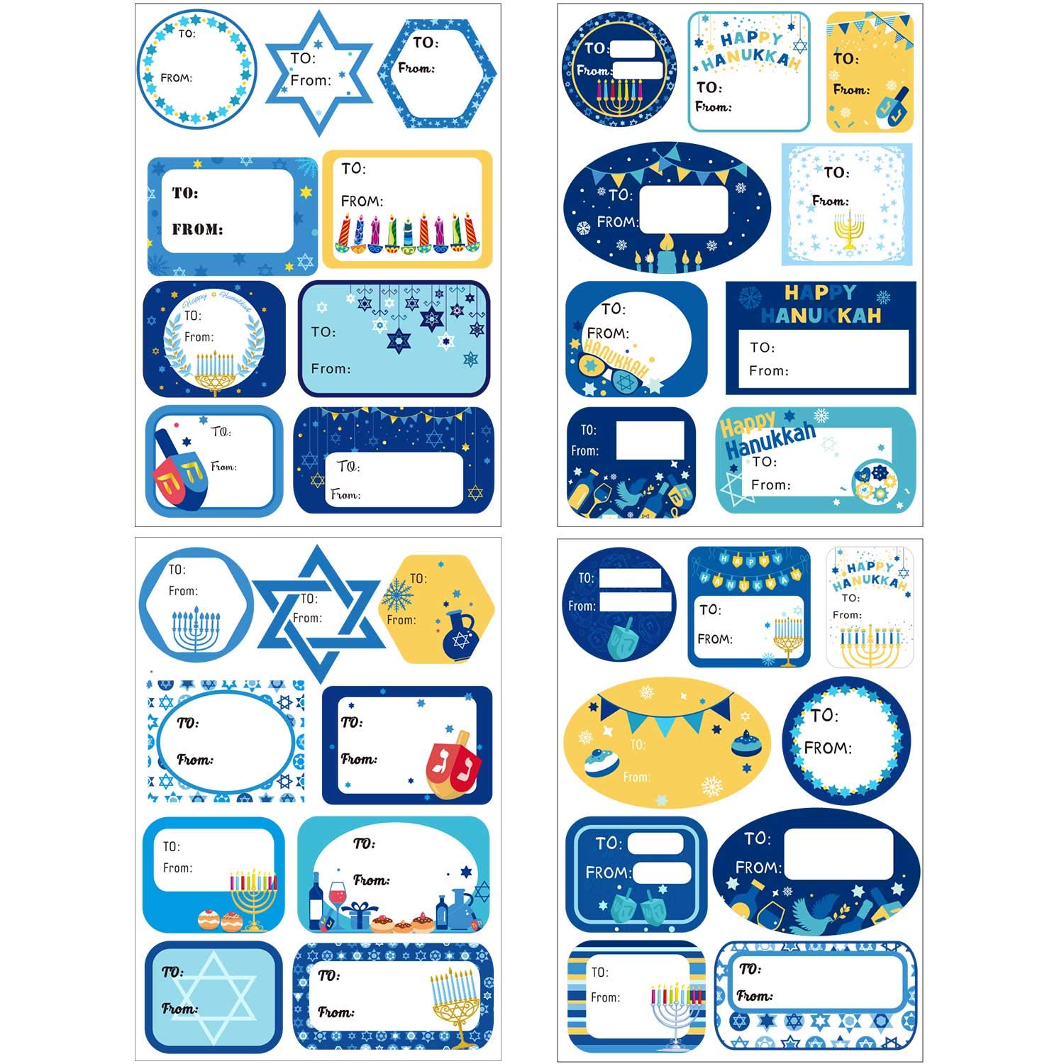 216 Hanukkah Labels & Tag Stickers - Self-Adhesive Party Decorations for Windows, Gifts, Cards, and Holiday Favors - Perfect for Jewish Festival Celebrations