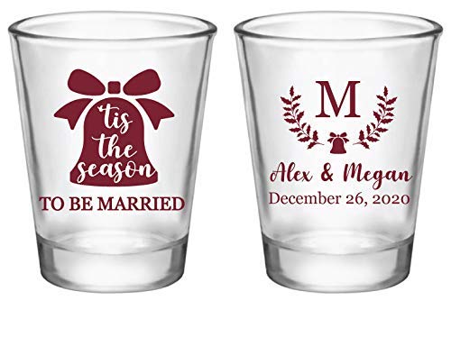 Personalized Wedding Shot Glasses - Bulk Custom Wedding Favors for Guests - Christmas & Winter Wedding Party Supplies - Perfect for Holiday Bridal Showers, Receptions & Guest Gifts