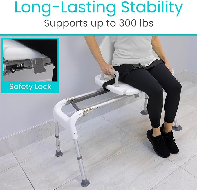 Sliding Shower Chair for Elderly & Disabled - Adjustable Bath Seat with Non-Slip Legs - Ideal for Bathroom Safety & Mobility Assistance