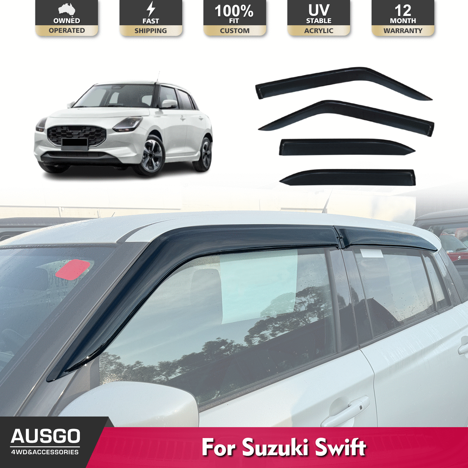 2024 Suzuki Swift UZ Series Car Windshield Weather Shields - Premium Wind Deflectors & Rain Guards for All-Weather Protection | Perfect for Rainy Days, Highway Driving & Outdoor Adventures