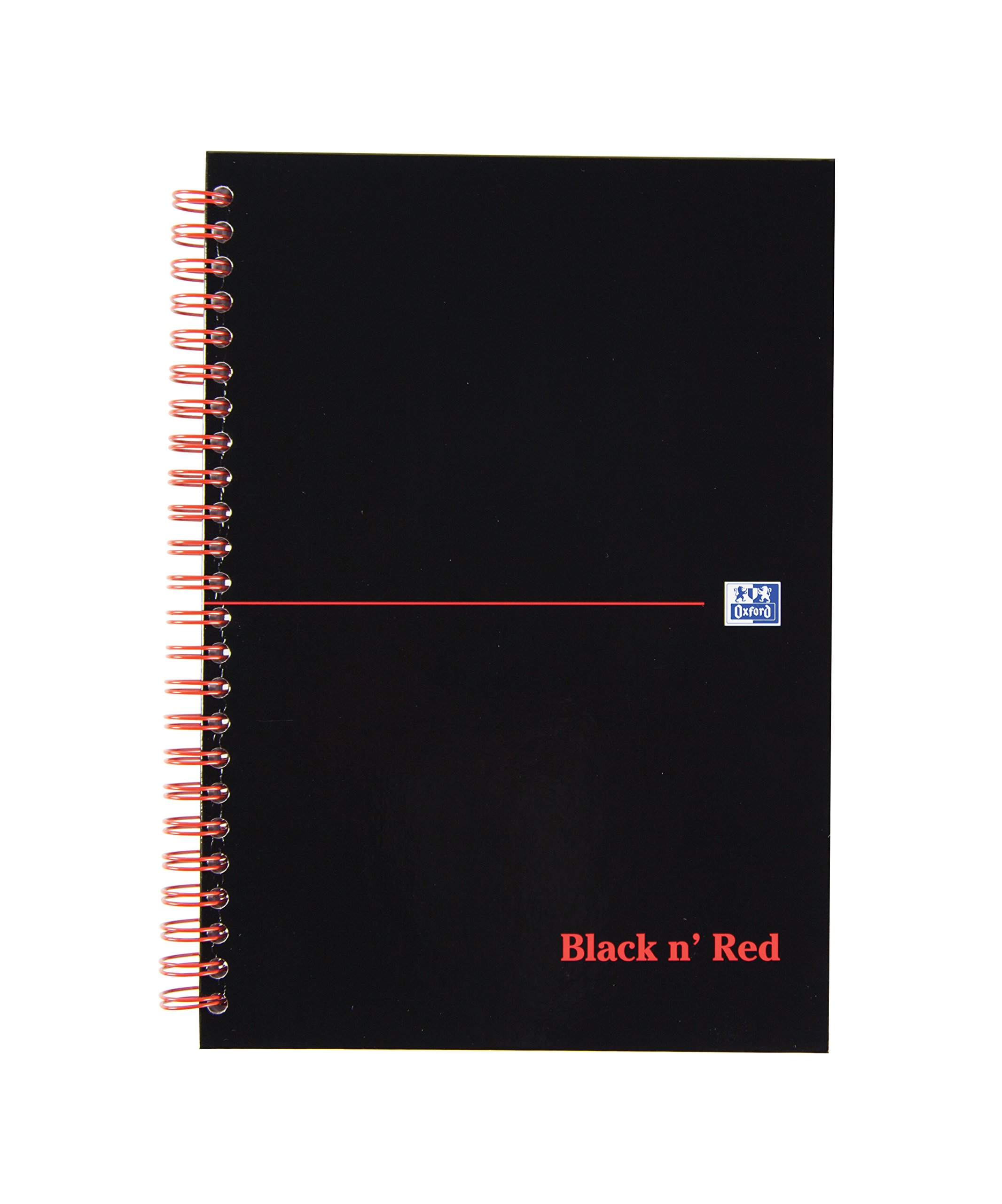 Oxford Black n' Red A5 Glossy Hardback Wirebound Notebook - 5-Pack Ruled Journals with A-Z Index, 140 Pages Each - Perfect for Office, School & Note Taking
